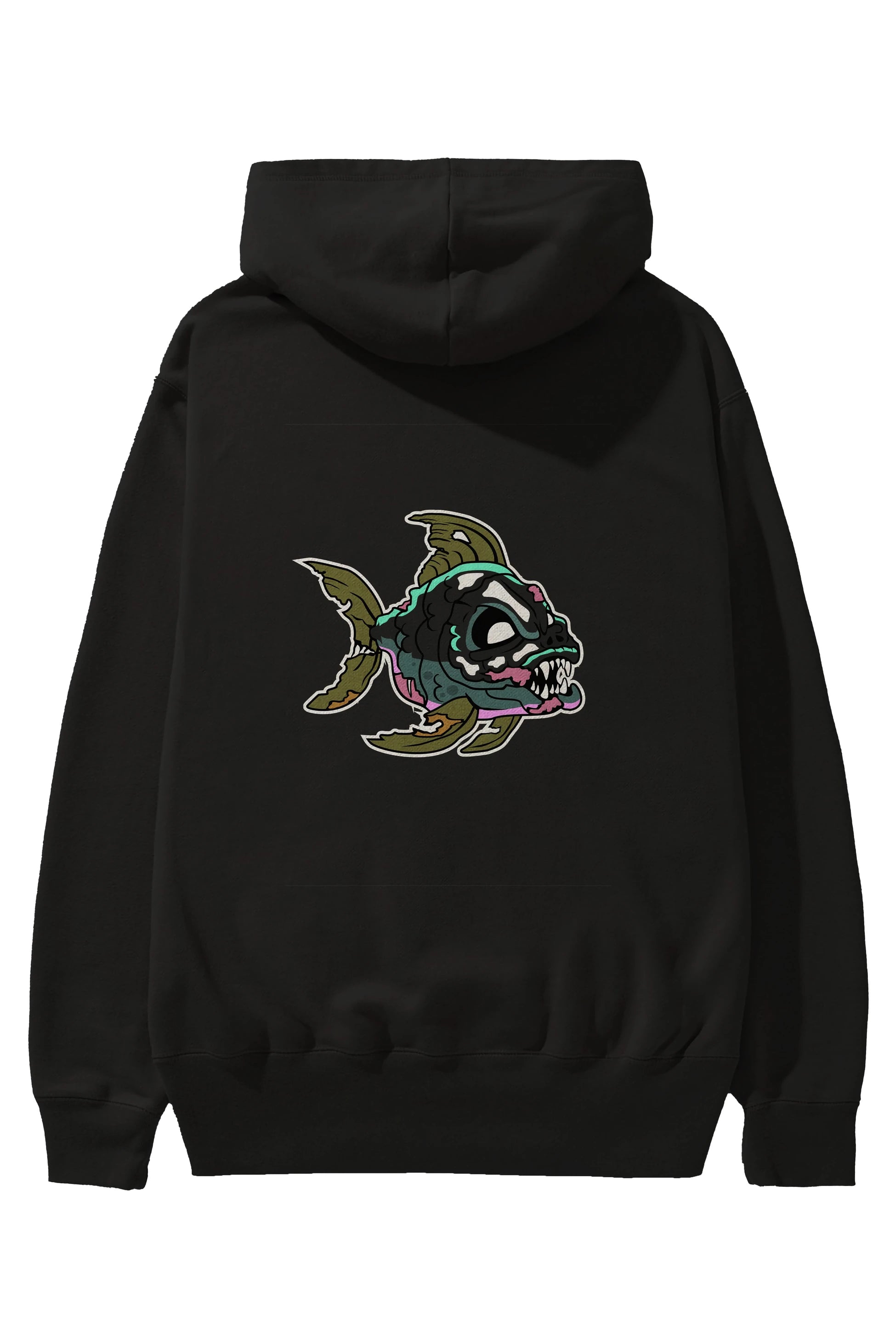 Fish Monster Arka Baskılı Hoodie Oversize Kapüşonlu Sweatshirt Erkek Kadın Unisex