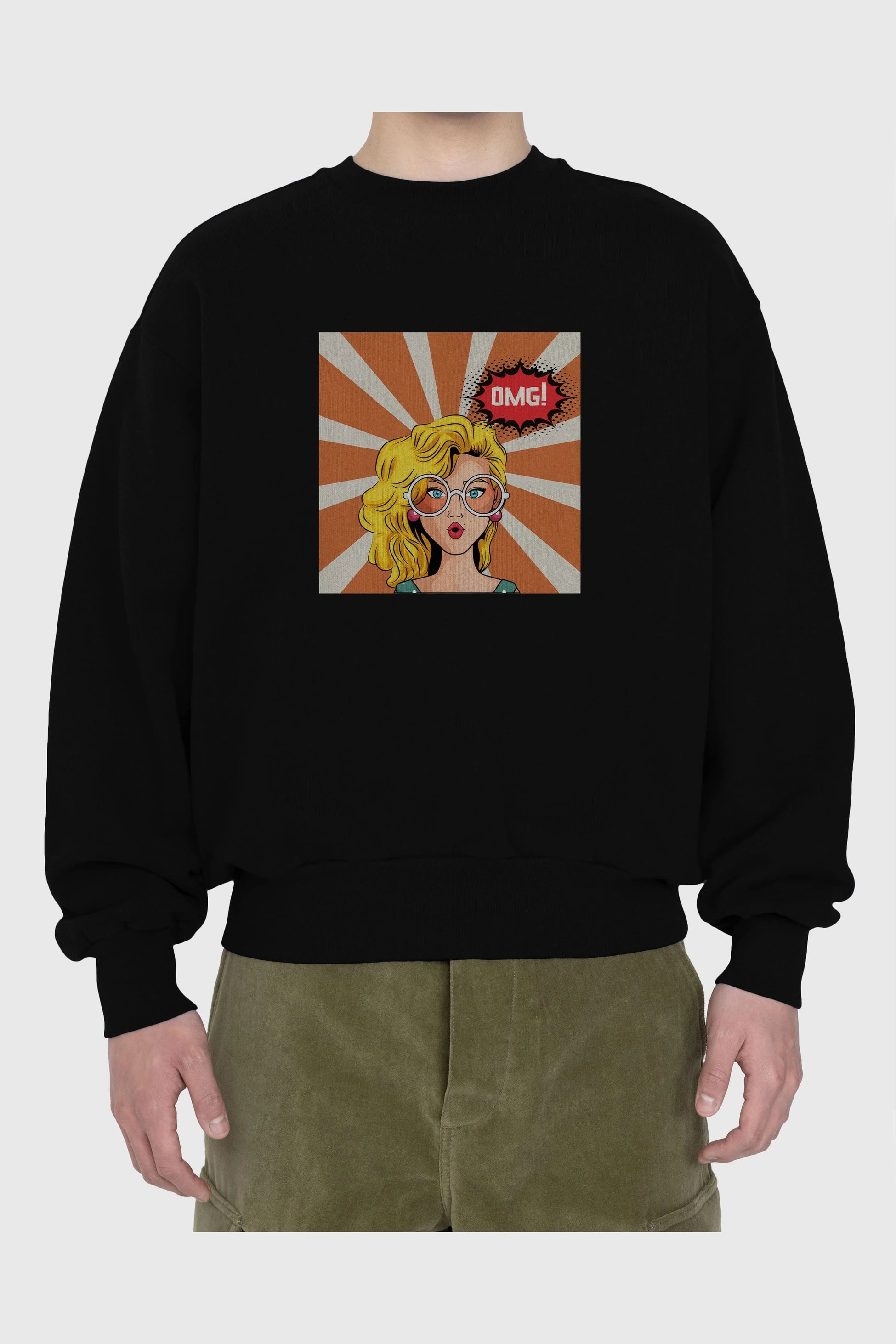 OMG Yazılı Retro Ön Baskılı Oversize Sweatshirt Erkek Kadın Unisex