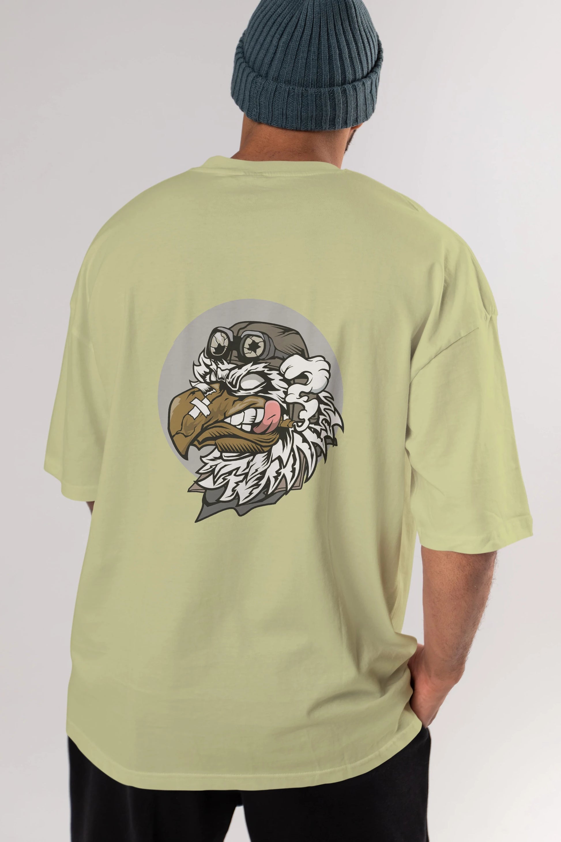 Bird Pilot Arka Baskılı Oversize t-shirt Erkek Kadın Unisex %100 Pamuk tişort
