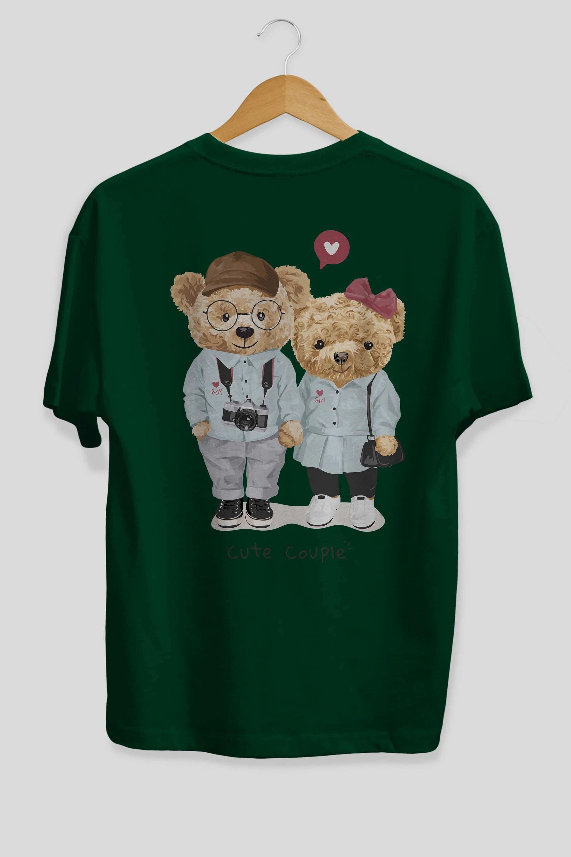 Teddy Bear Cute Couple Arka Baskılı Oversize t-shirt Erkek Kadın Unisex %100 Pamuk