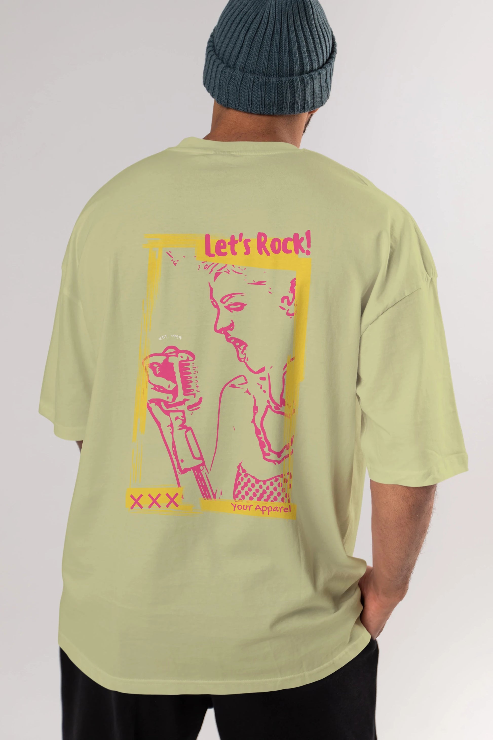 Let's Rock Yazılı Arka Baskılı Oversize t-shirt Erkek Kadın Unisex