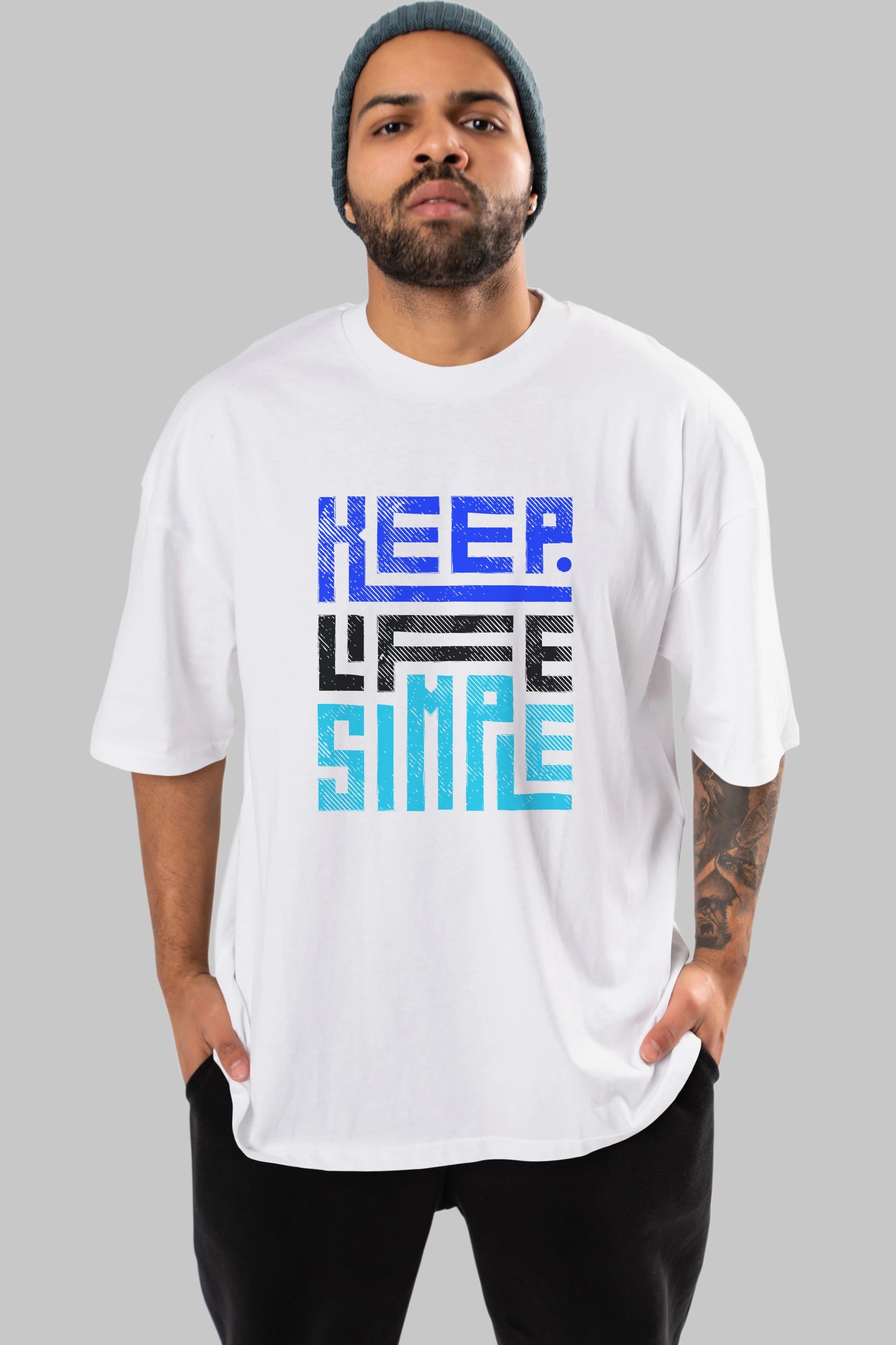 Keep Life Simple Yazılı Ön Baskılı Oversize t-shirt Erkek Kadın Unisex