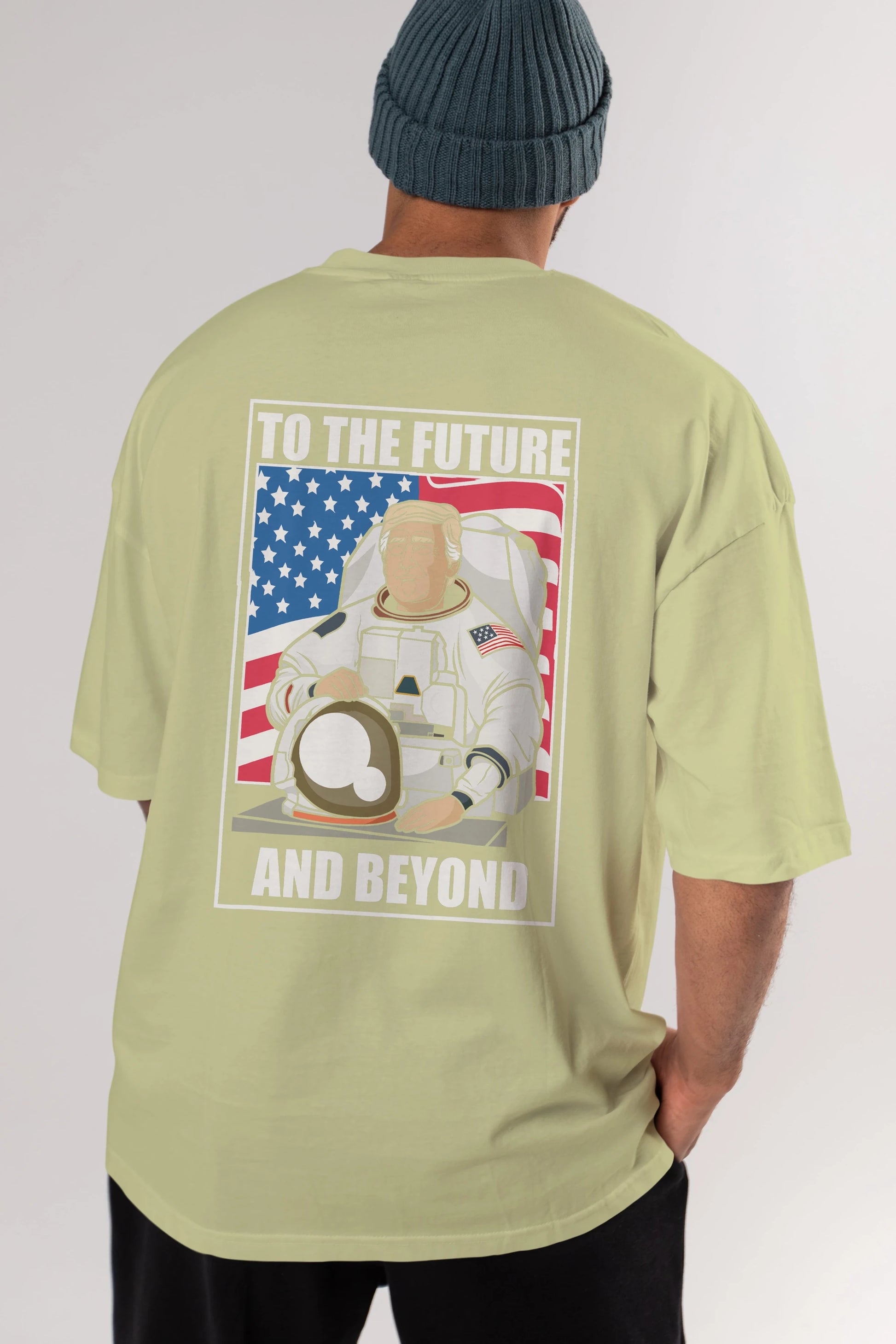 Trumpstronaut Arka Baskılı Oversize t-shirt Erkek Kadın Unisex %100 Pamuk tişort