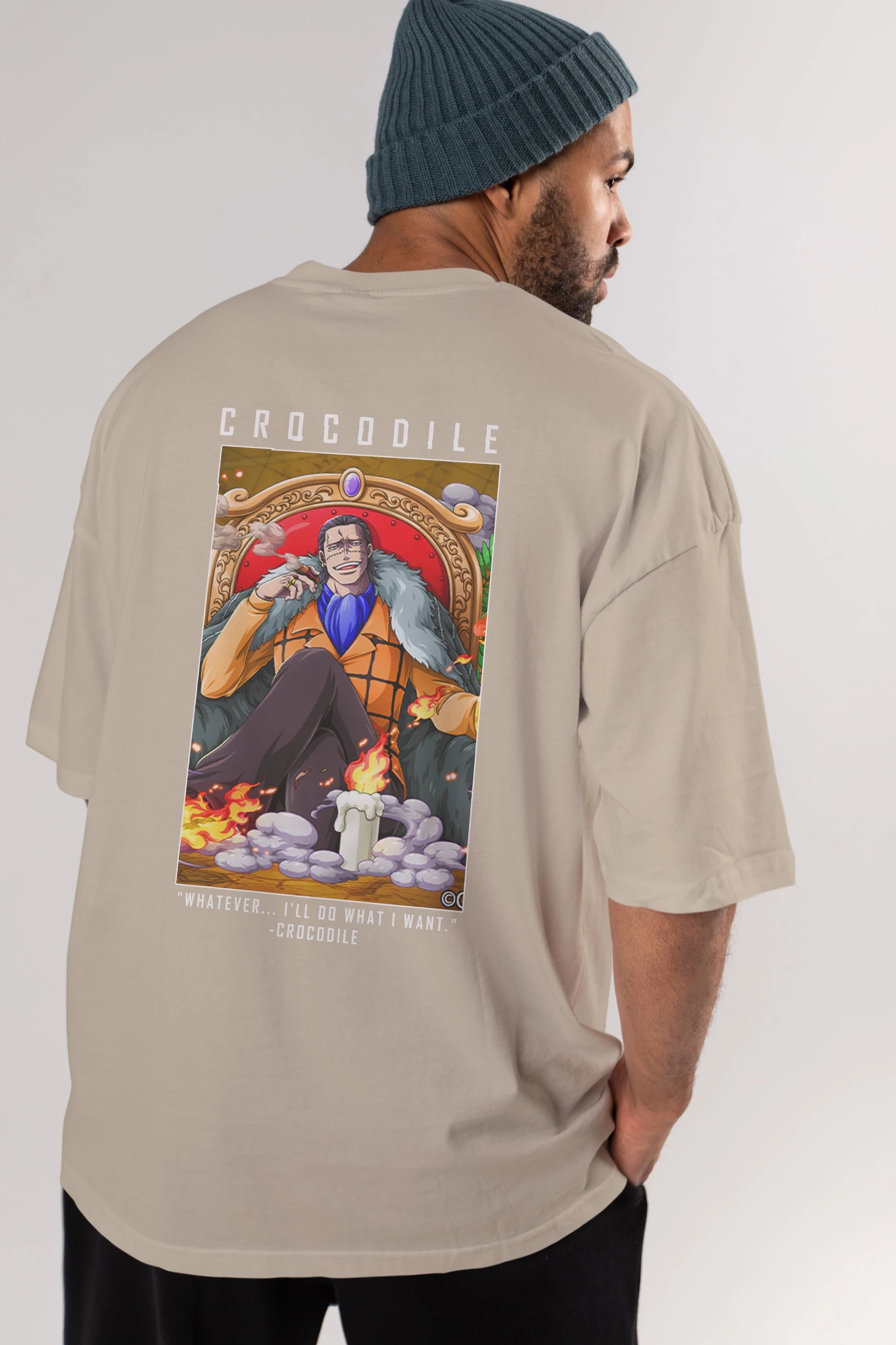 Crocodile Anime Arka Baskılı Oversize t-shirt Erkek Kadın Unisex %100 pamuk tişort