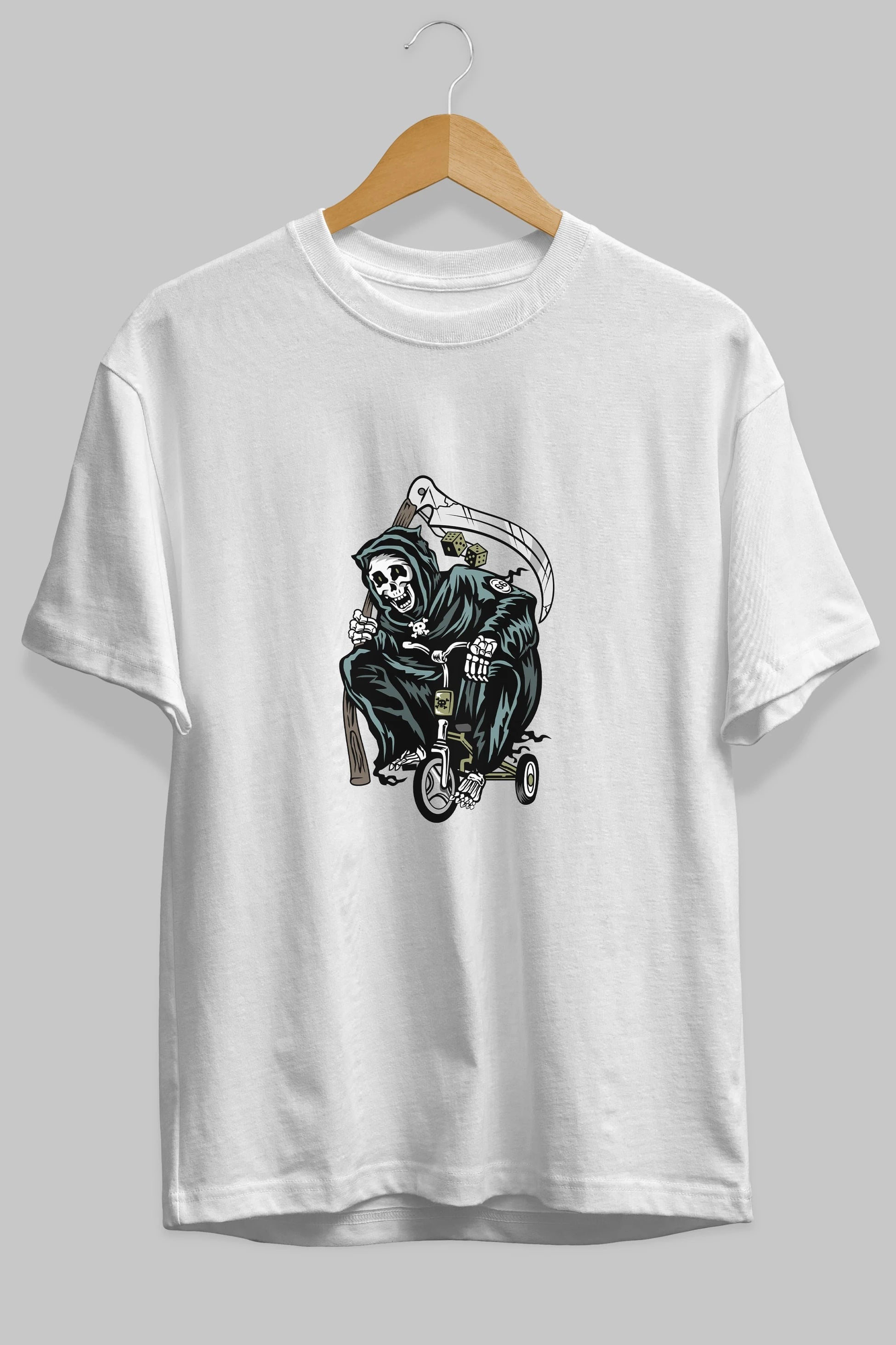 Grim Reaper Bicycle Ön Baskılı Oversize t-shirt Erkek Kadın Unisex %100 Pamuk tişort