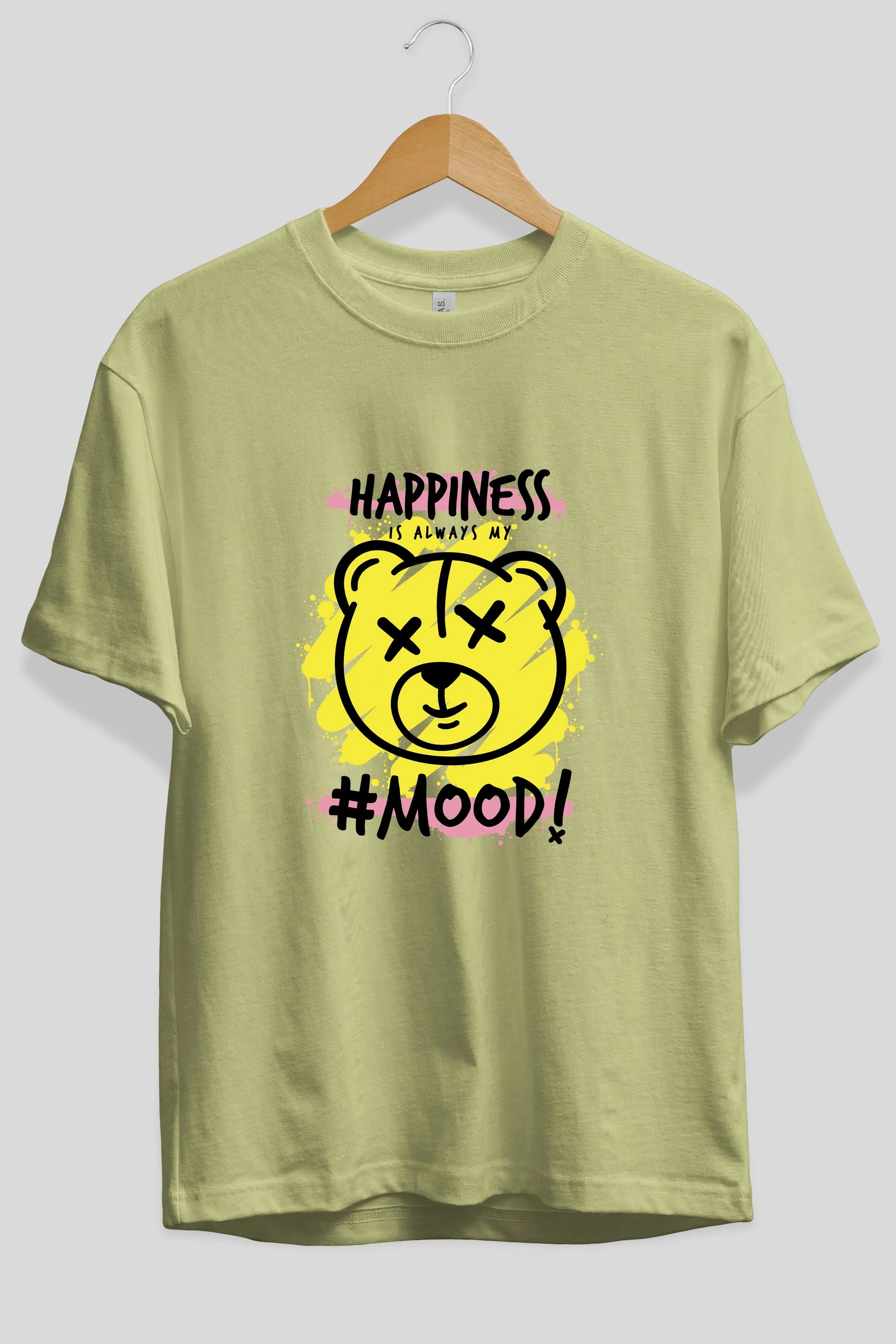 Happiness Mood Bear Ön Baskılı Oversize t-shirt Erkek Kadın Unisex