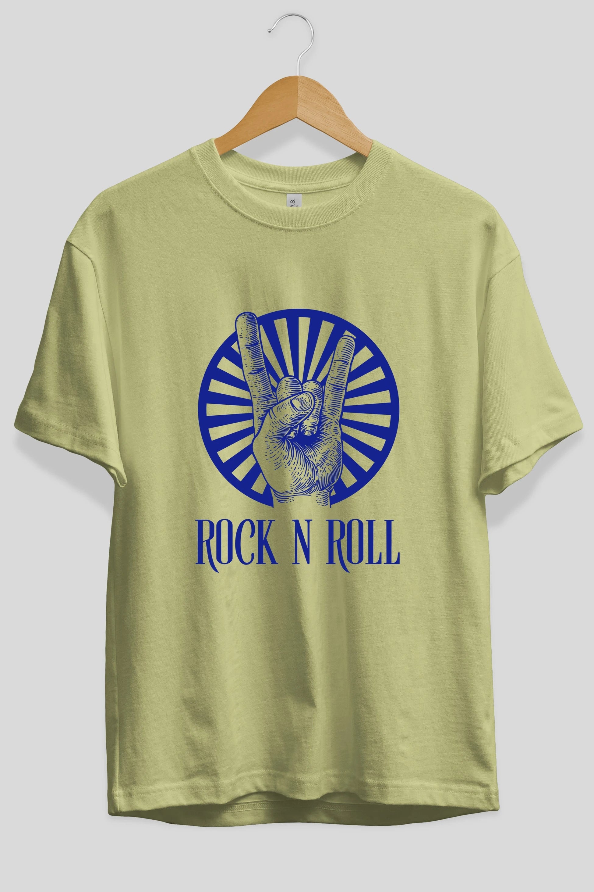 Rock N Roll Yazılı Ön Baskılı Oversize t-shirt Erkek Kadın Unisex