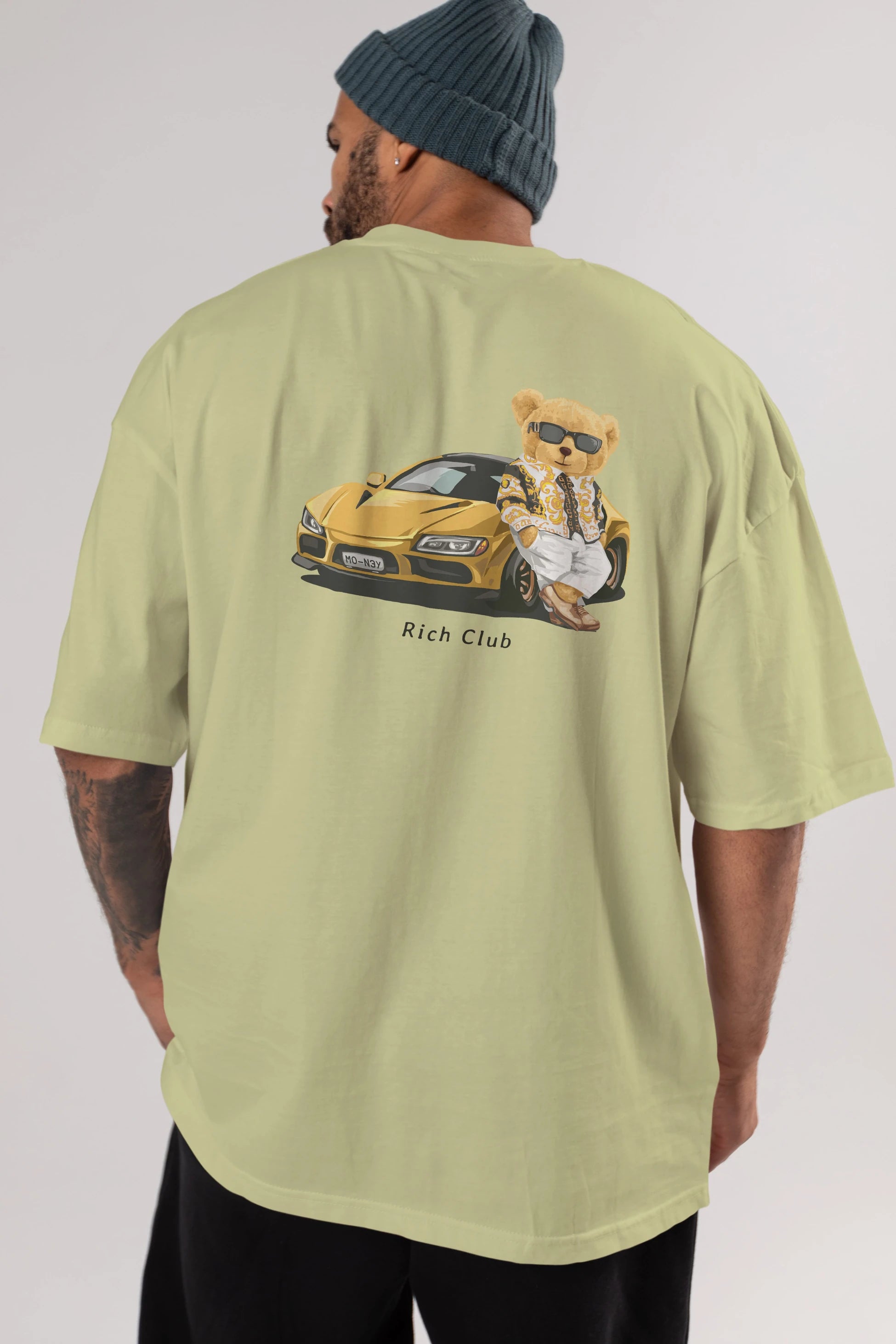 Teddy Bear Rich Club Arka Baskılı Oversize t-shirt Erkek Kadın Unisex %100 Pamuk