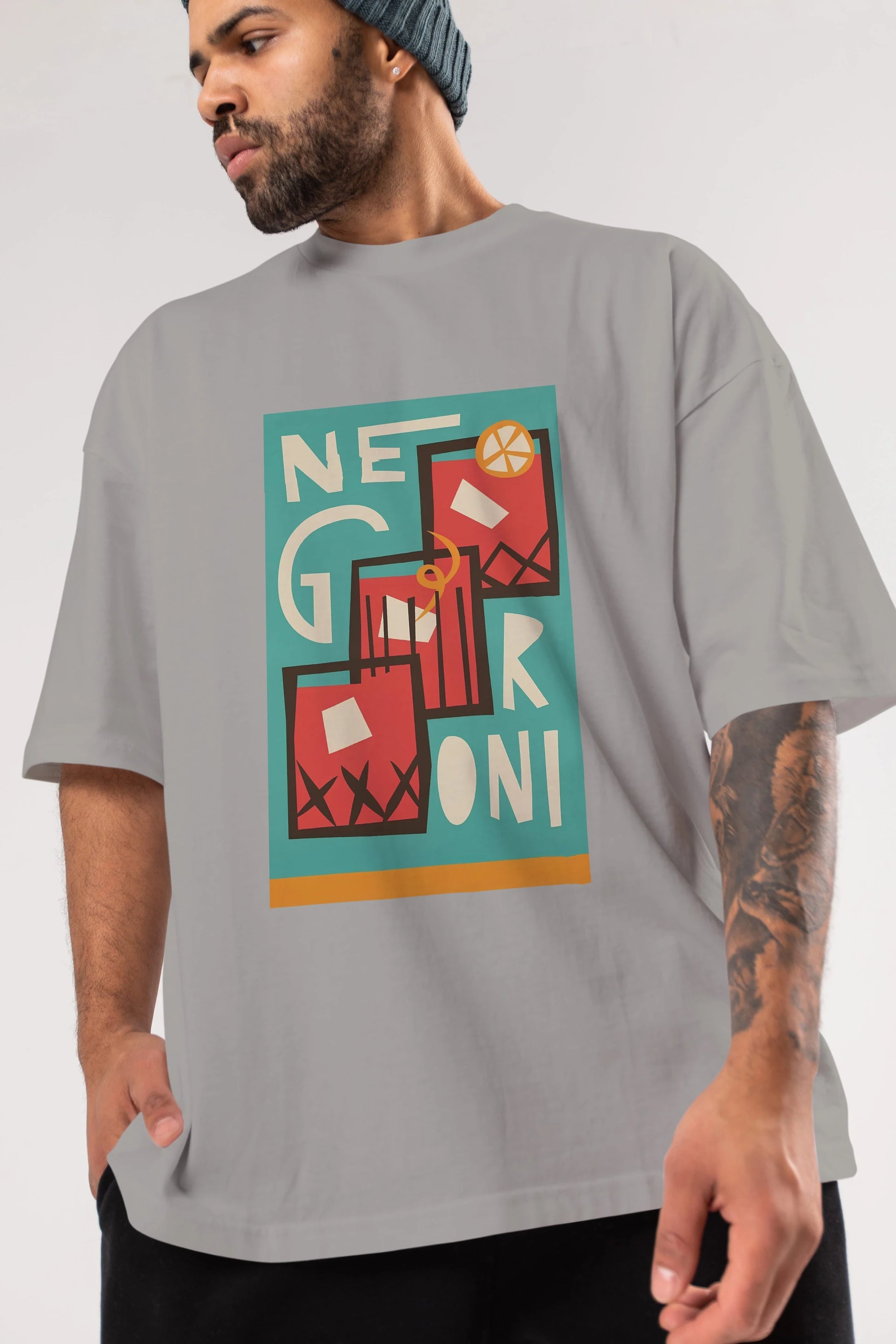 Negroni 3 Ön Baskılı Oversize t-shirt Erkek Kadın Unisex %100 Pamuk Bisiklet Yaka tişort