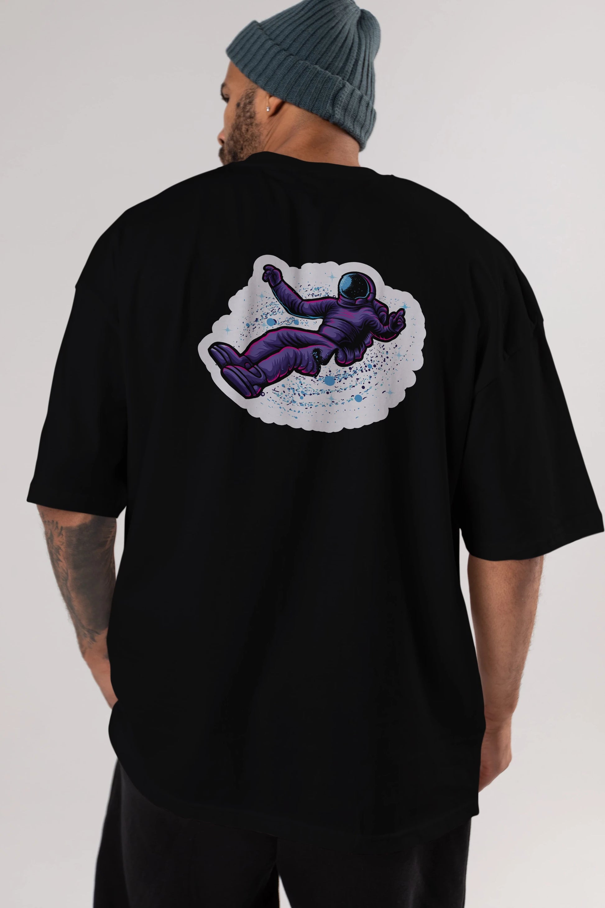 Having fun in outer space sticker Arka Baskılı Oversize t-shirt Erkek Kadın Unisex