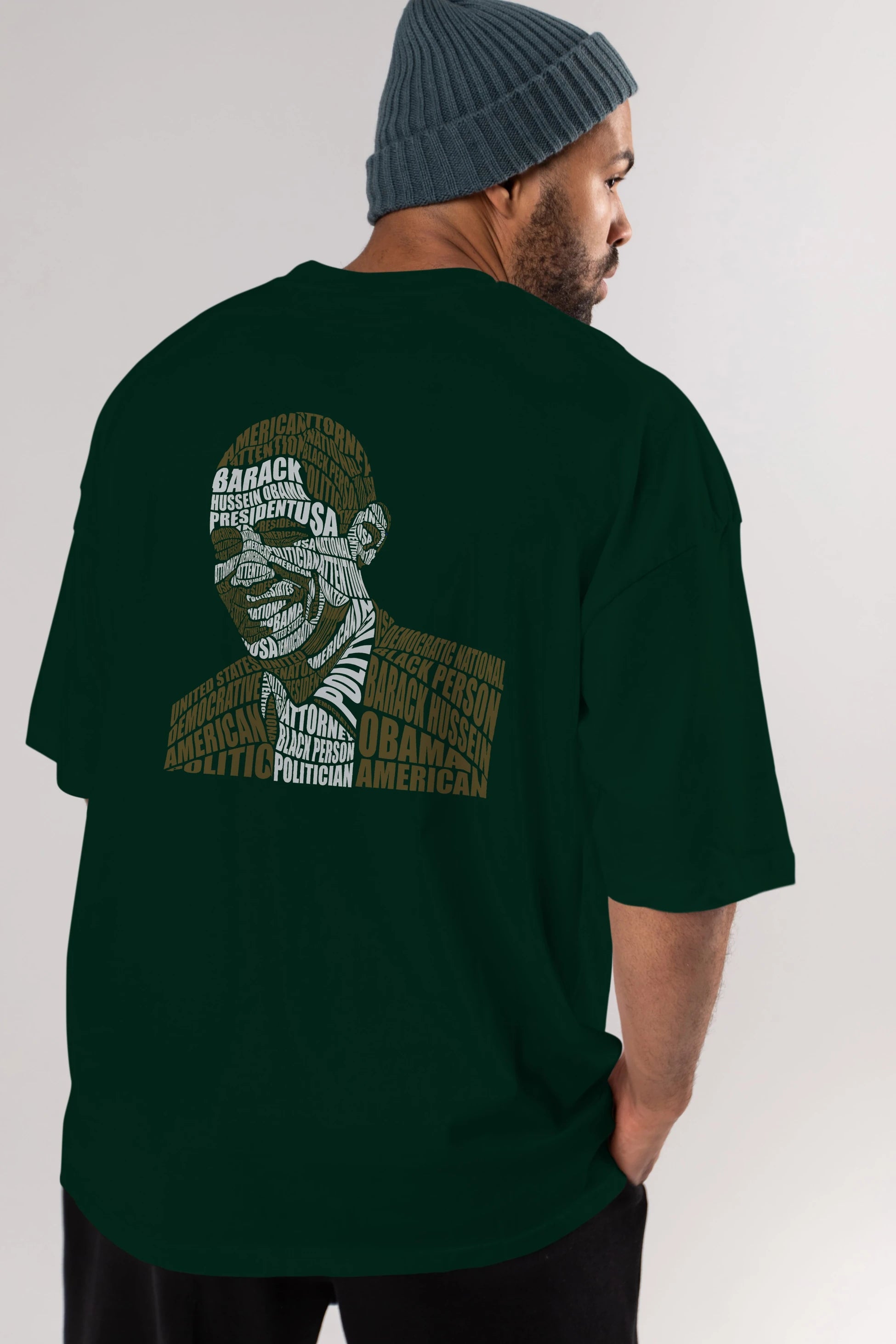 Obama Calligram Arka Baskılı Oversize t-shirt %100 pamuk Erkek Kadın Unisex