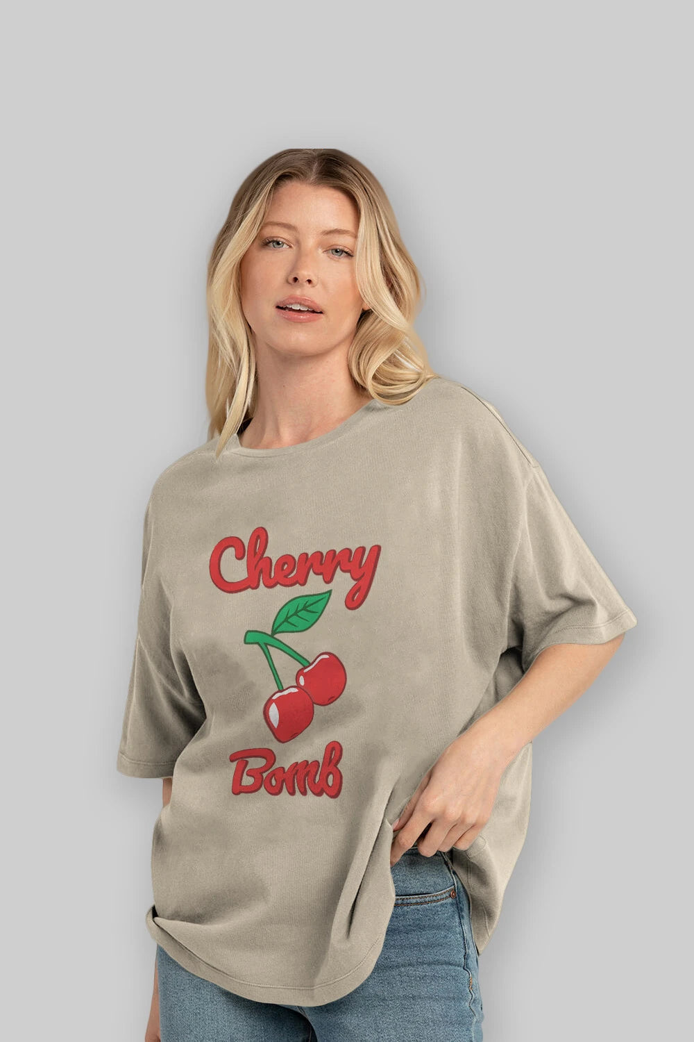 Cherry Bomb Cherries 1 Ön Baskılı Oversize t-shirt Erkek Kadın Pamuk Bisiklet Yaka tişort