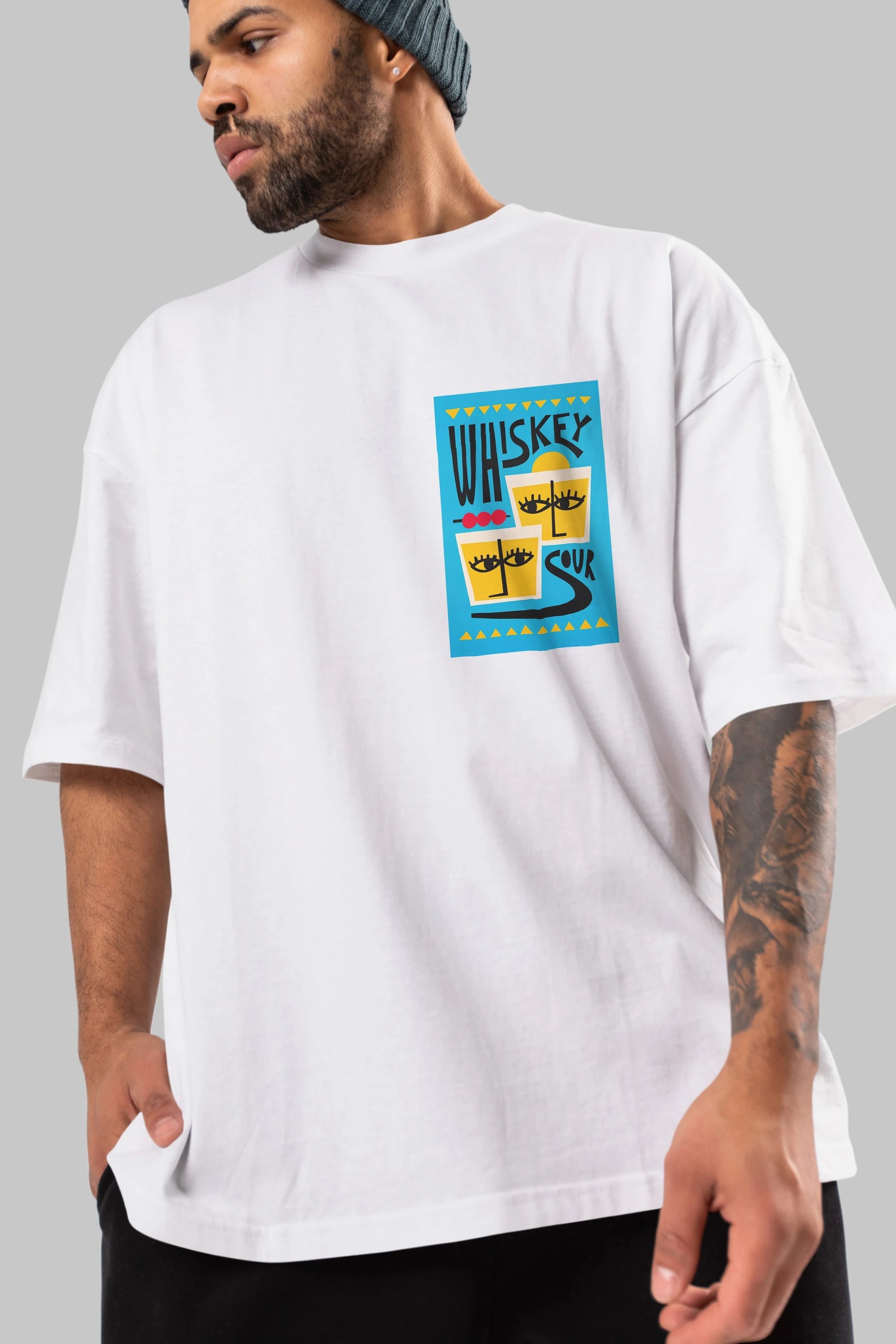 Whiskey Sour 2 Ön Sol Baskılı Oversize t-shirt Erkek Kadın Unisex %100 Pamuk Bisiklet Yaka tişort