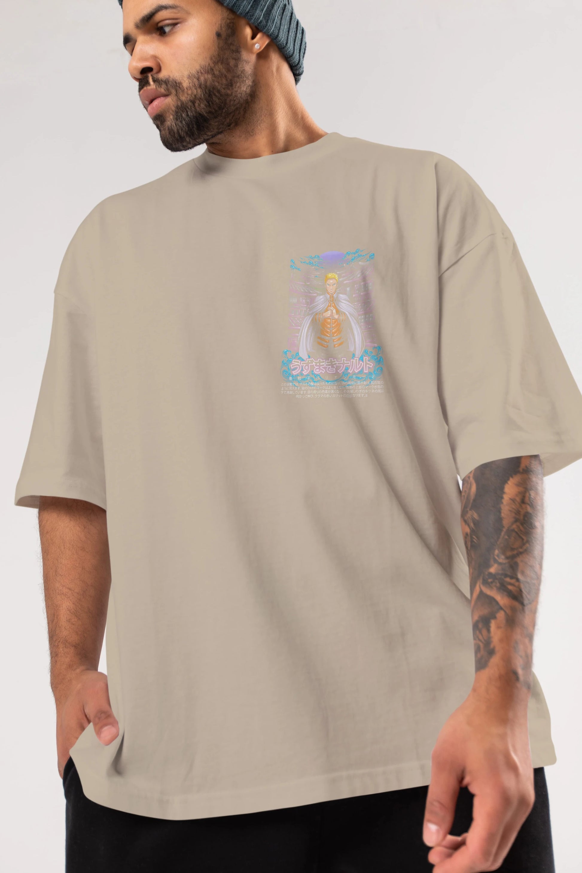 NARUTO (8) Ön Sol Baskılı Oversize t-shirt Erkek Kadın Unisex %100 Pamuk Bisiklet Yaka tişort