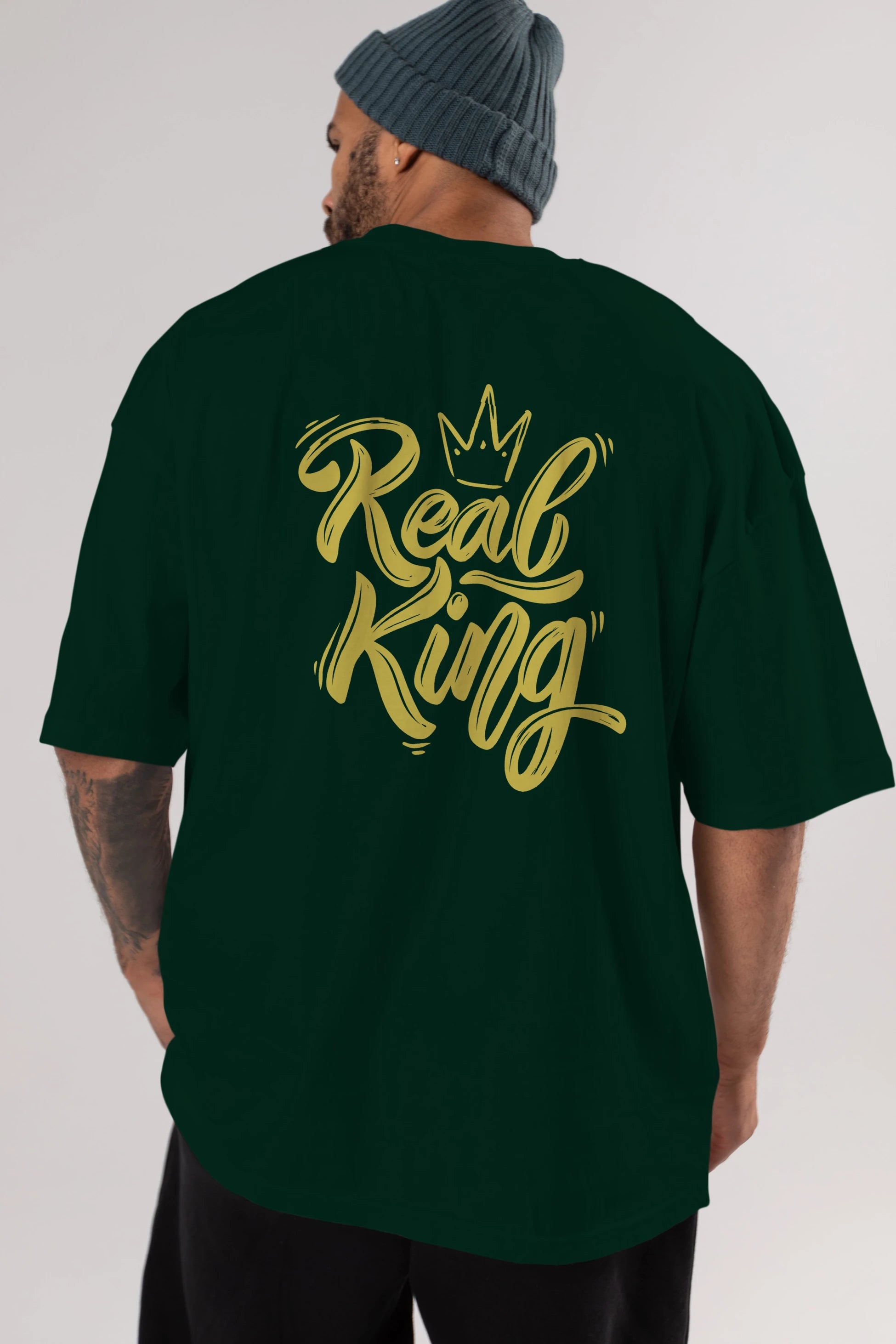 Real King Yazılı Arka Baskılı Oversize t-shirt Erkek Kadın Unisex