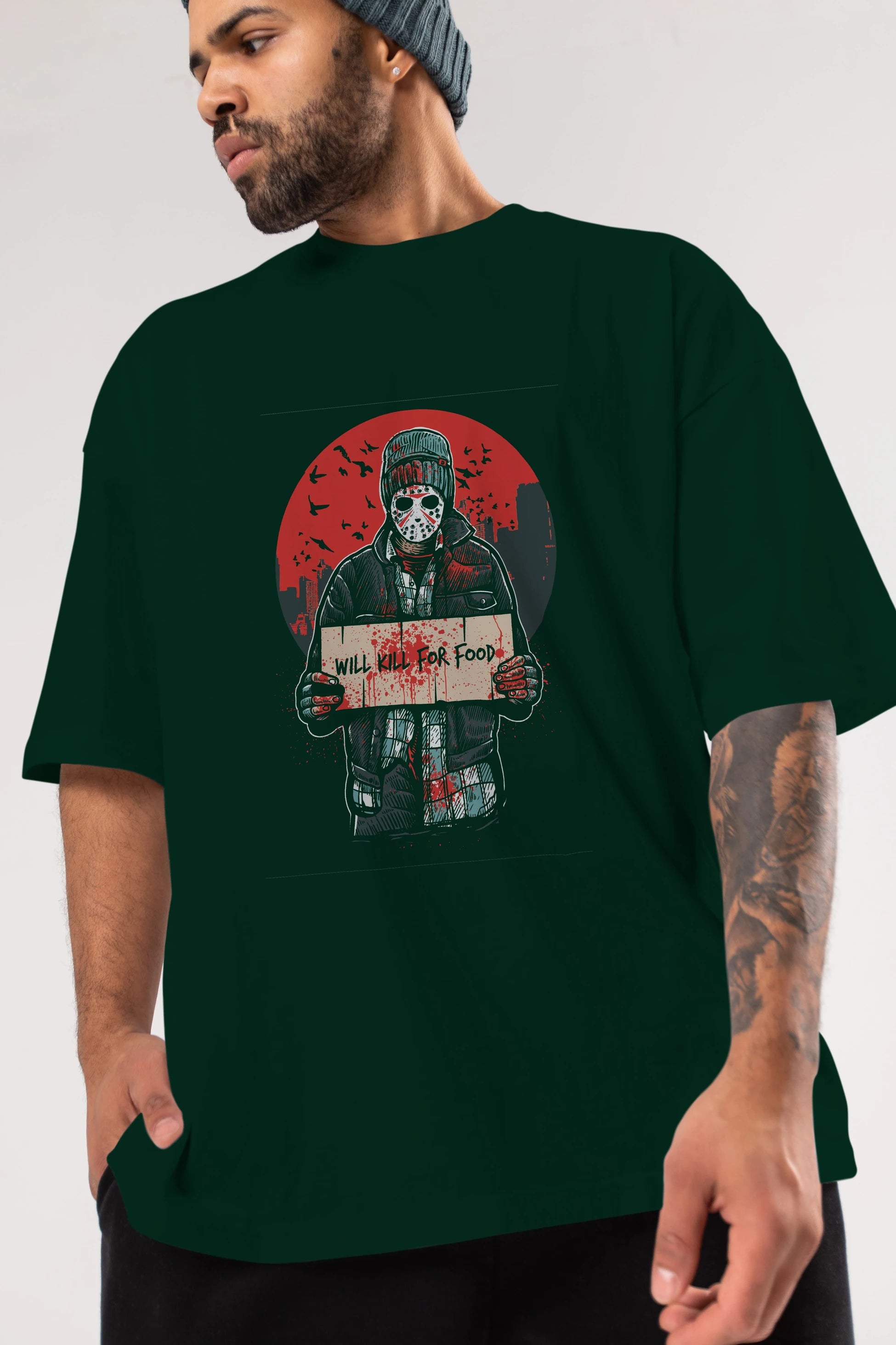 Kill For Food Ön Baskılı Oversize t-shirt Erkek Kadın Unisex %100 Pamuk tişort