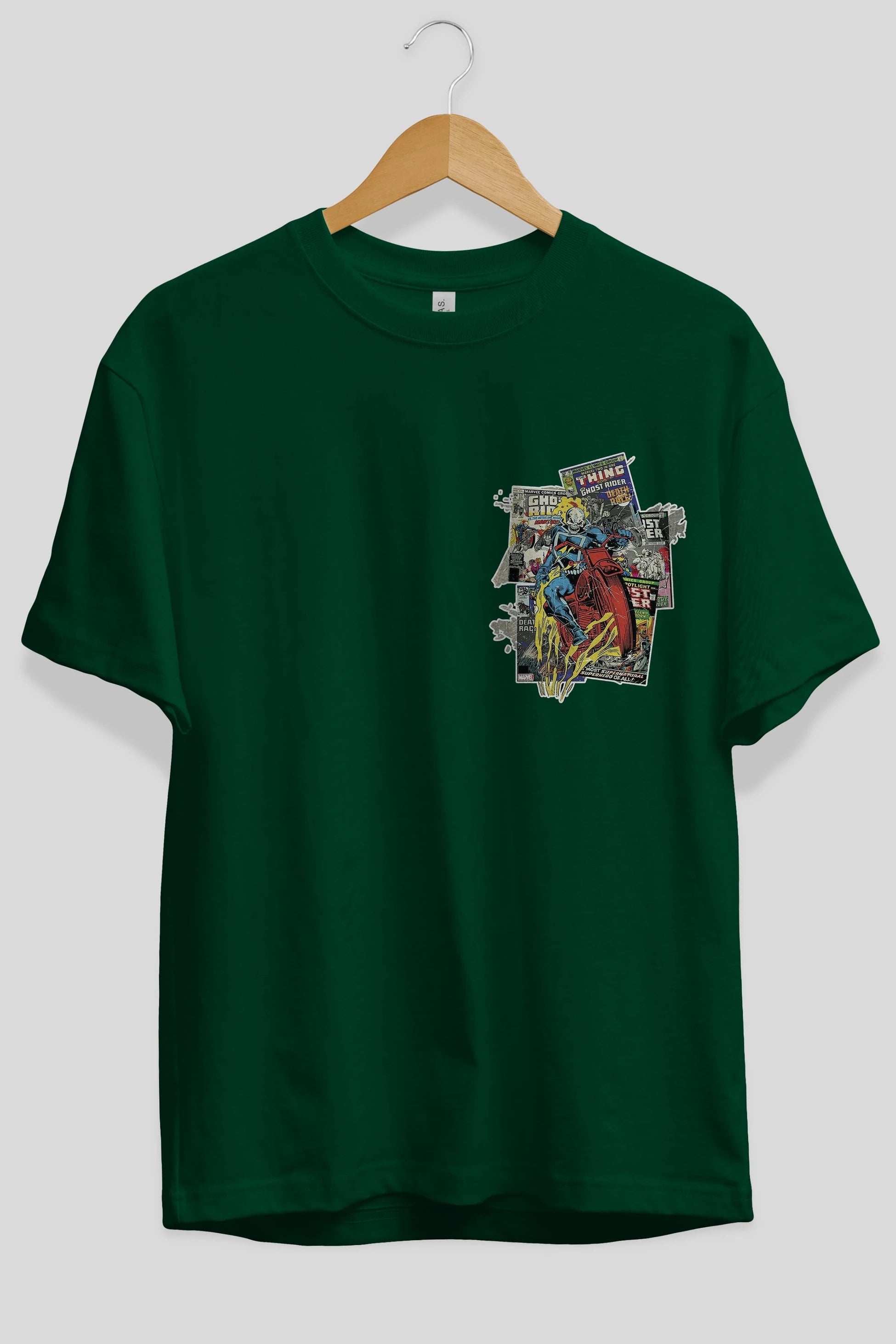 Ghost Rider Ön Sol Baskılı Oversize t-shirt Erkek Kadın Unisex %100 Pamuk Bisiklet Yaka tişort