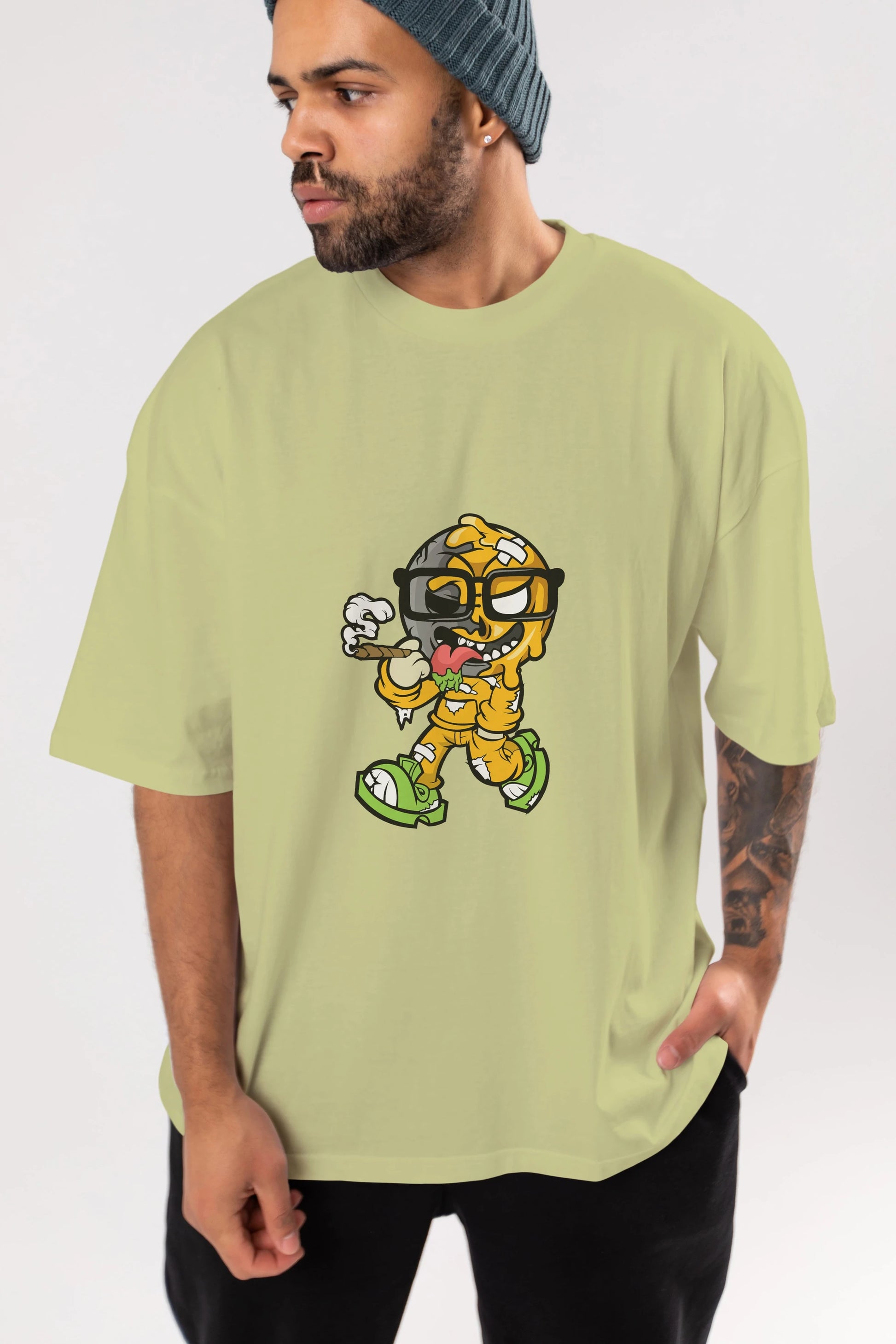 Eyeball Smoker Ön Baskılı Oversize t-shirt Erkek Kadın Unisex %100 Pamuk tişort