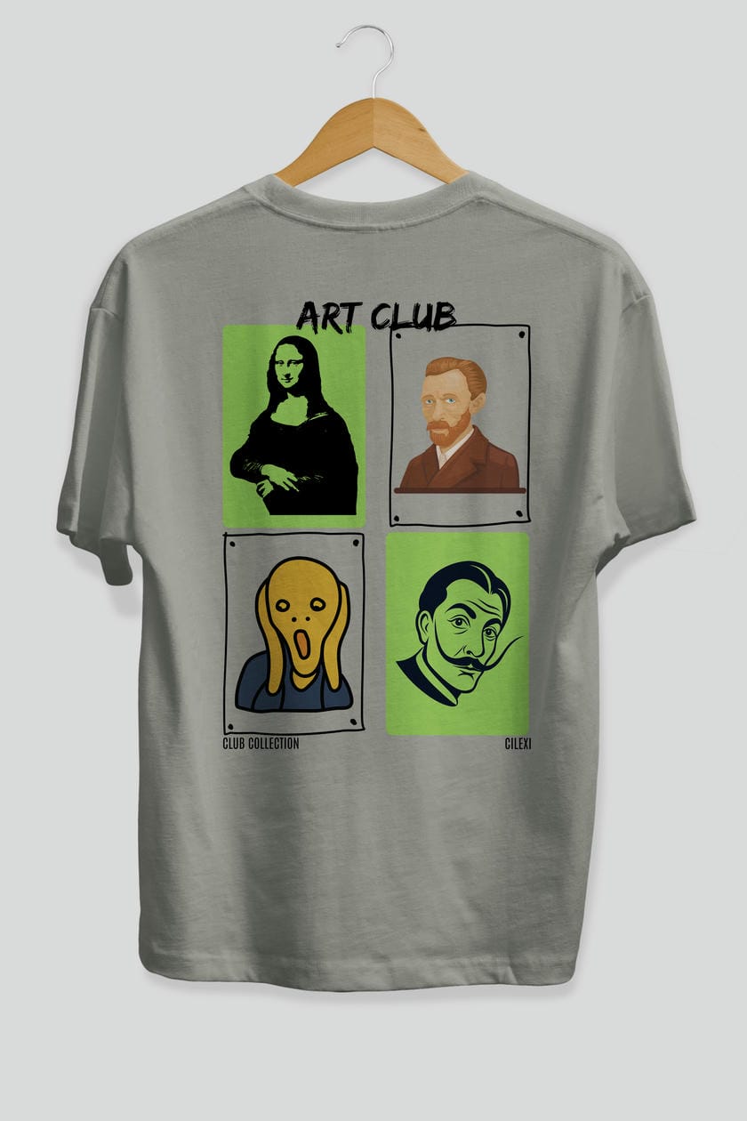 Art Club Arka Baskılı Oversize t-shirt Erkek Kadın %100 Pamuk Bisiklet Yaka tişort