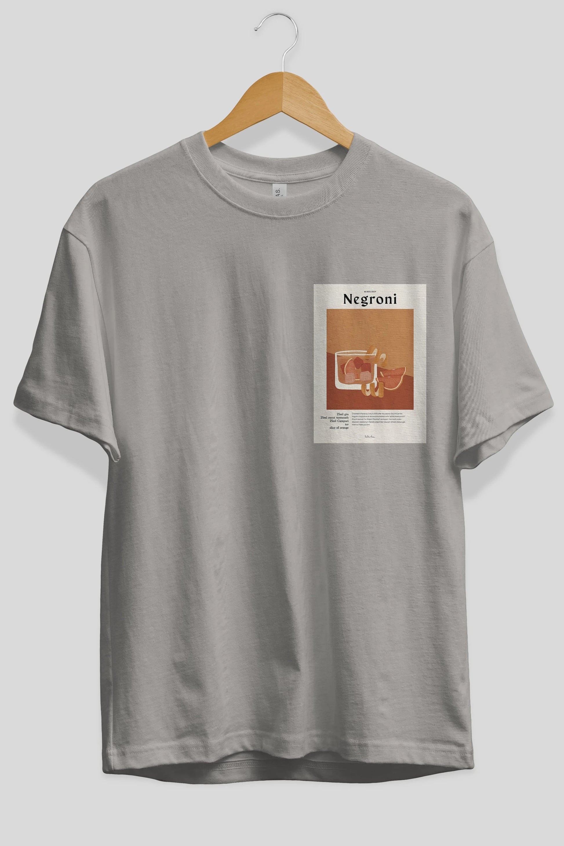 Mixology Negroni Ön Sol Baskılı Oversize t-shirt Erkek Kadın Unisex %100 Pamuk Bisiklet Yaka tişort