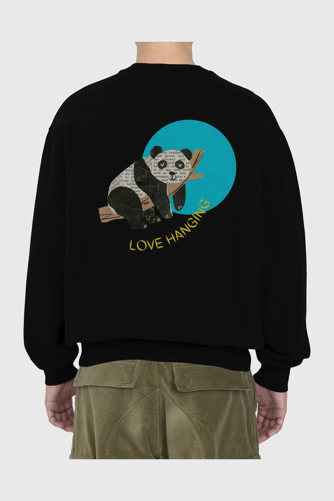 Panda Love Hanging Arka Baskılı Oversize Sweatshirt Erkek Kadın Unisex
