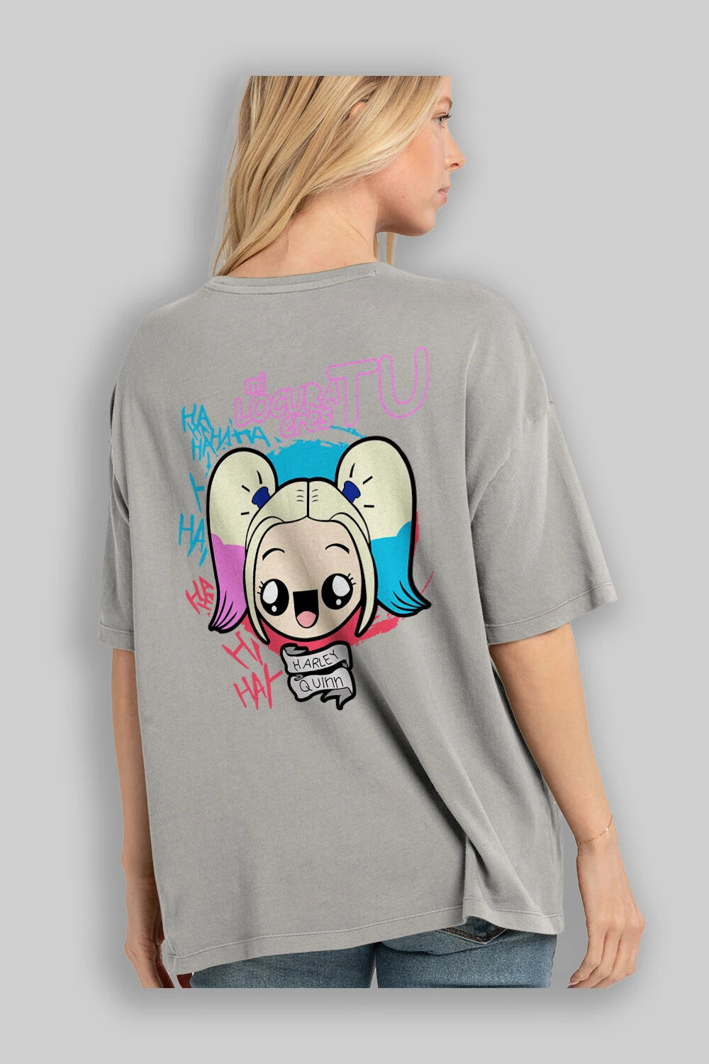 Harley Quinn Arka Baskılı Oversize t-shirt Erkek Kadın Unisex %100 Pamuk Bisiklet Yaka tişort