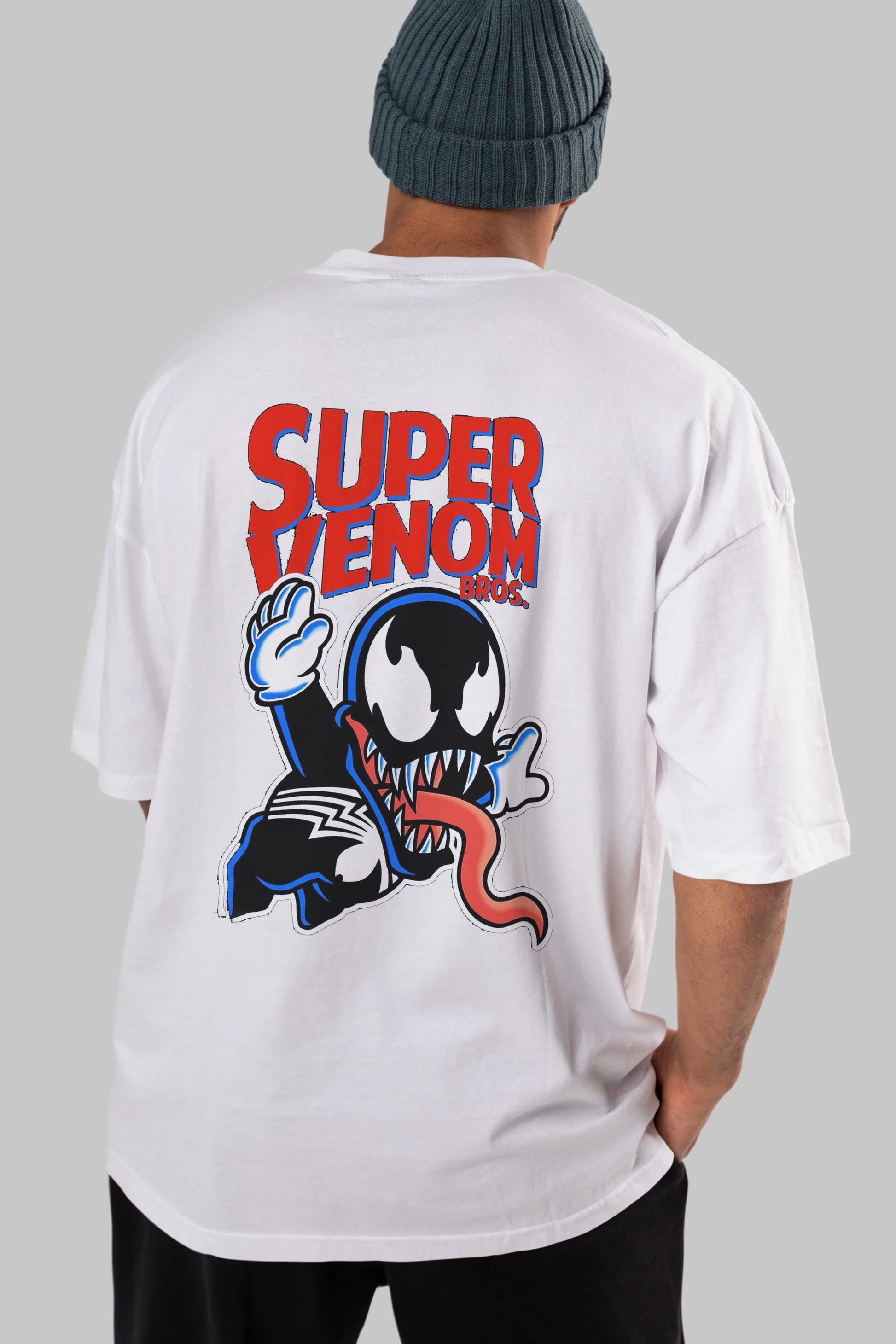 Super Venom Arka Baskılı Oversize t-shirt Erkek Kadın Unisex %100 Pamuk Bisiklet Yaka tişort
