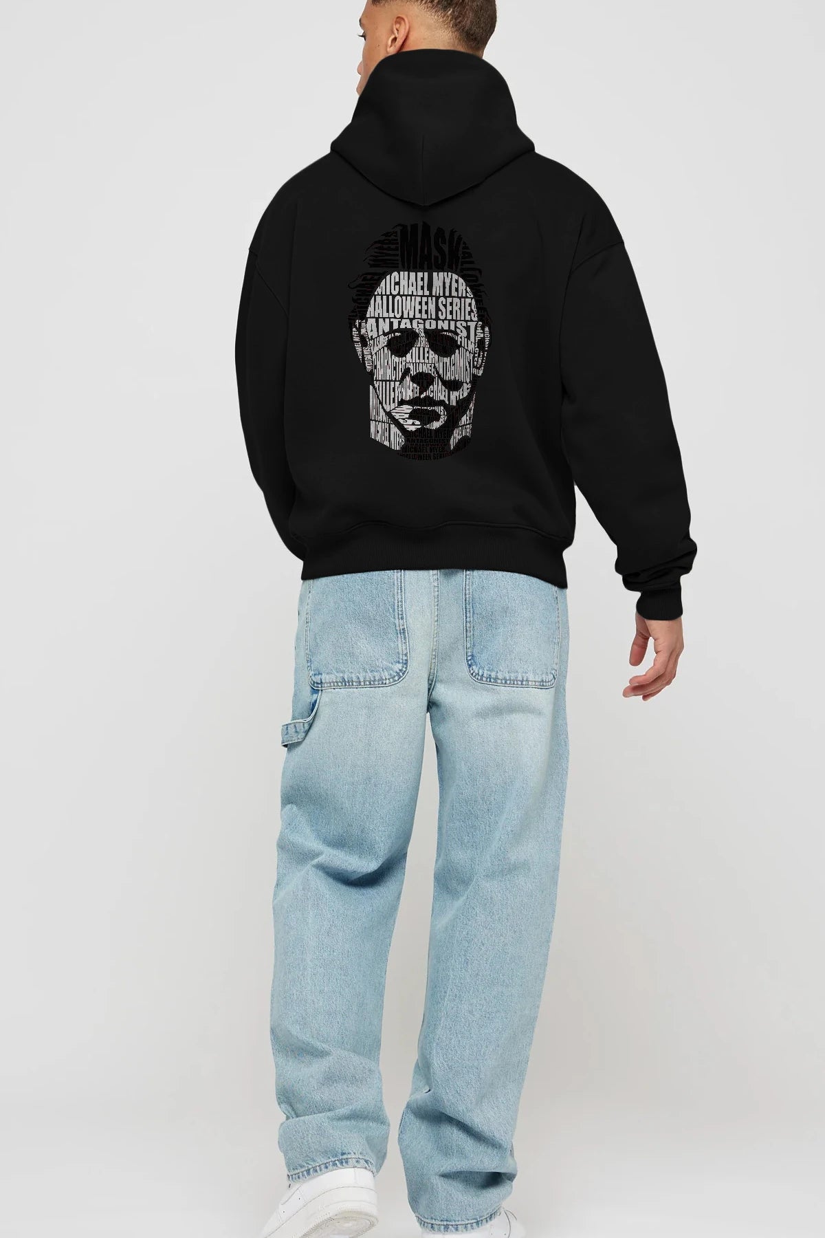 Michael Myers Calligram Arka Baskılı Hoodie Oversize Kapüşonlu Sweatshirt Erkek Kadın Unisex