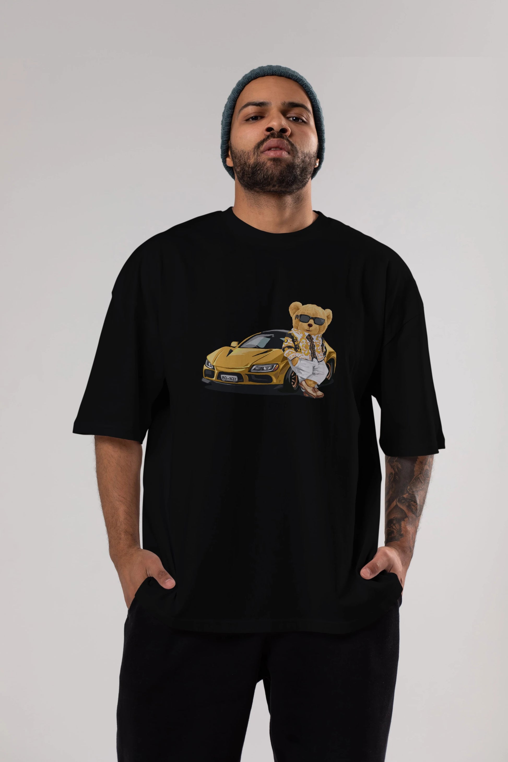 Teddy Bear Rich Club Ön Baskılı Oversize t-shirt Erkek Kadın Unisex %100 Pamuk