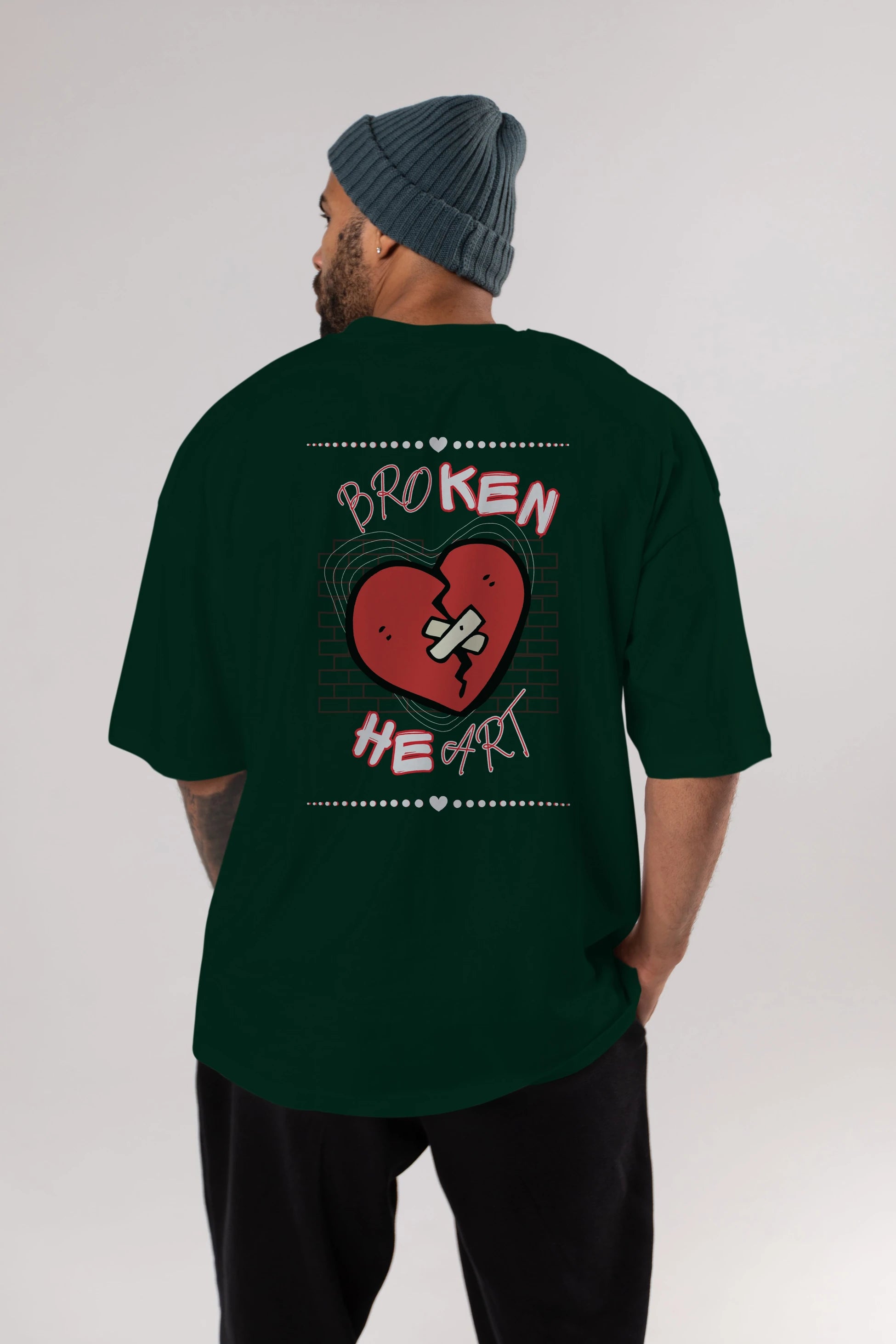 Broken Heart Yazılı Arka Baskılı Oversize t-shirt Erkek Kadın Unisex