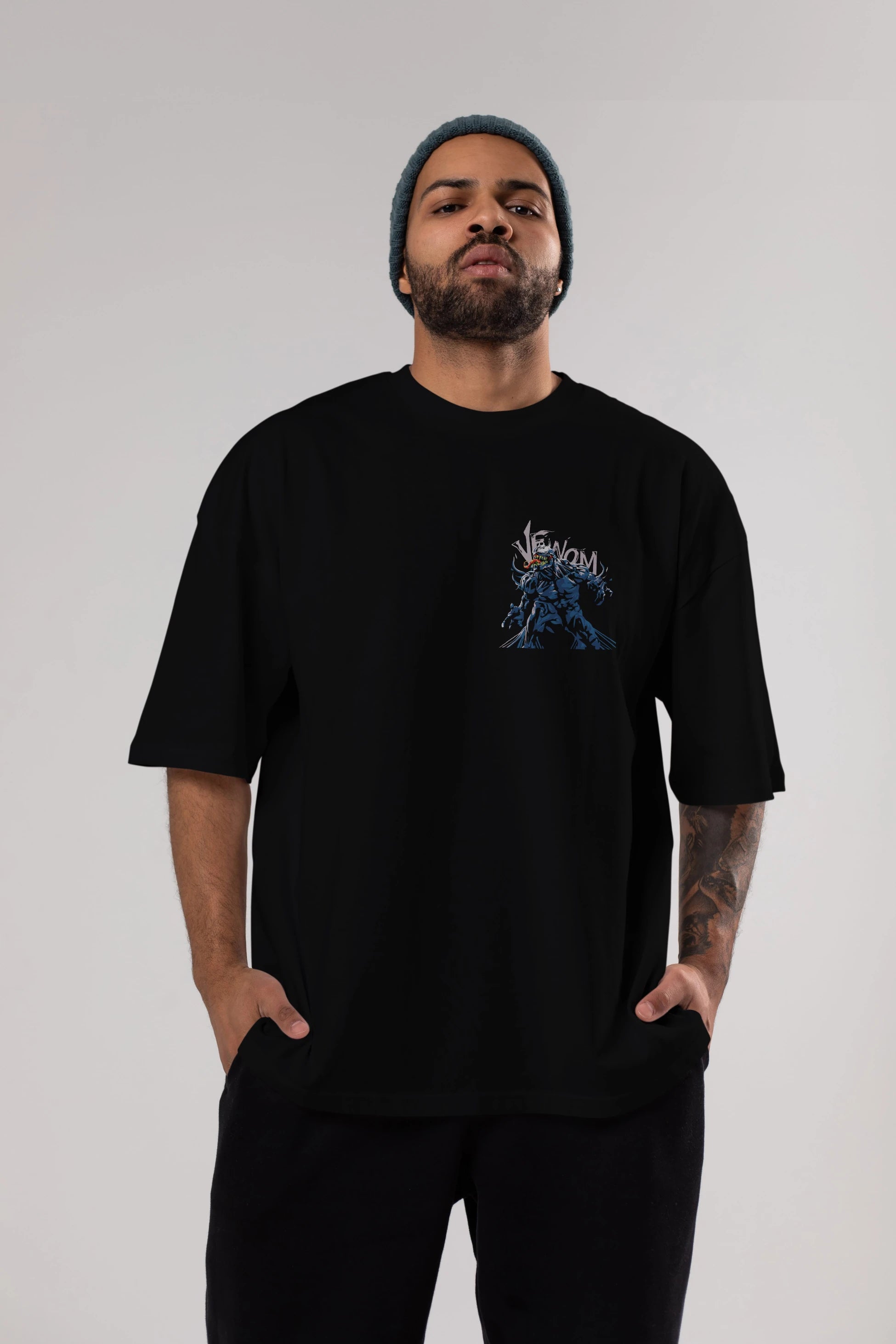 Venom (8) Ön Sol Baskılı Oversize t-shirt Erkek Kadın Unisex %100 Pamuk Bisiklet Yaka tişort