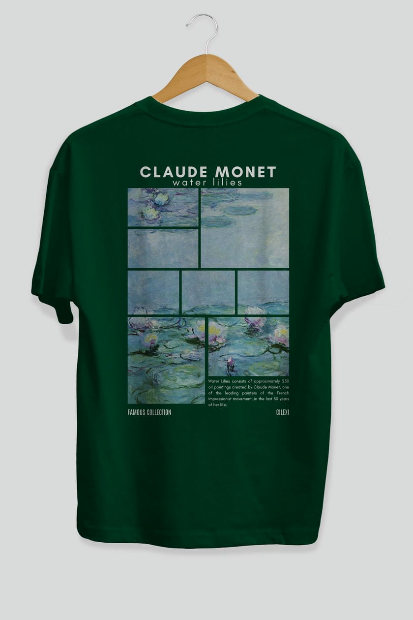 Claude Monet Arka Baskılı Oversize t-shirt Erkek Kadın Bisiklet Yaka Pamuk tişort