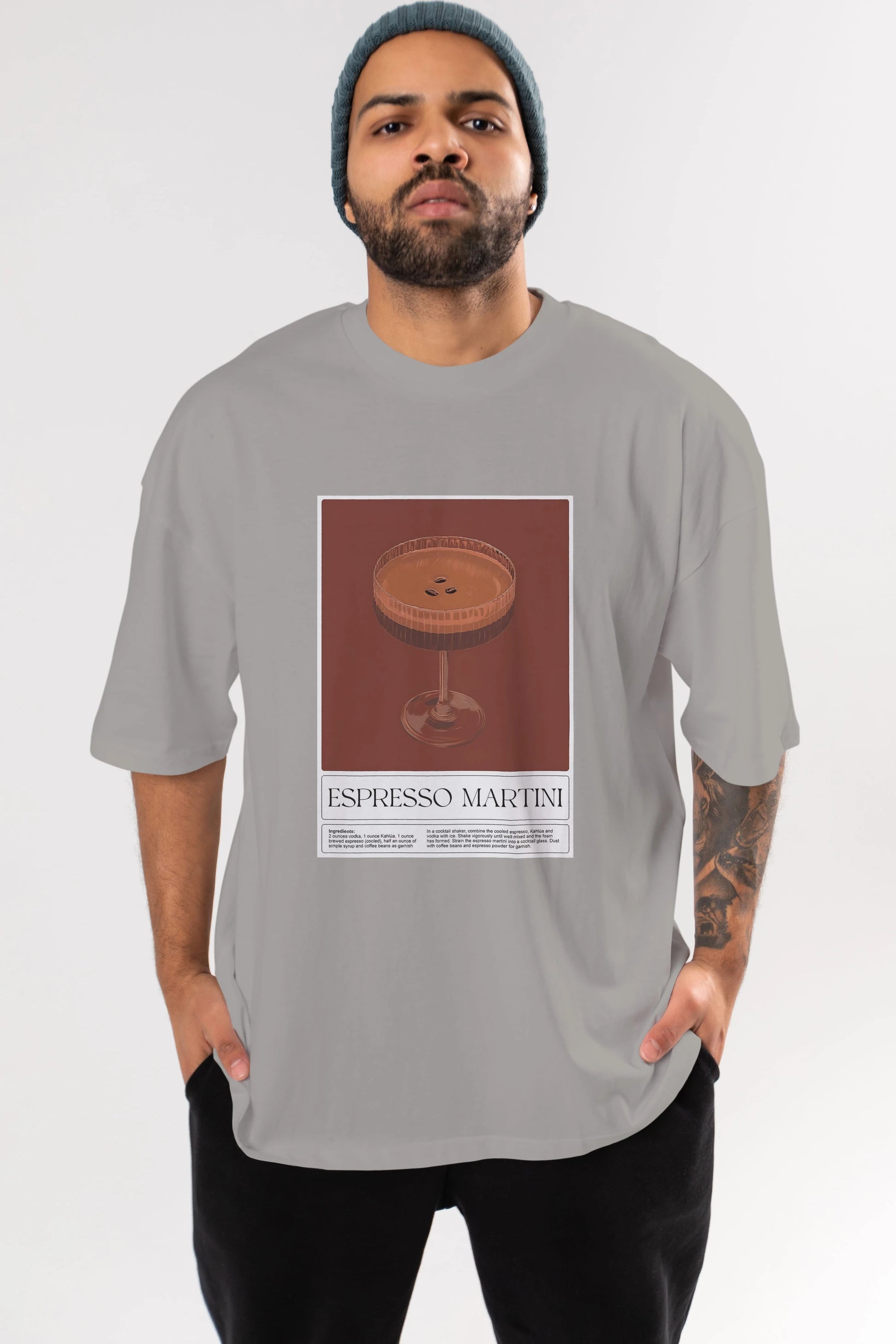 Espresso Martini Ön Baskılı Oversize t-shirt Erkek Kadın Unisex %100 Pamuk Bisiklet Yaka tişort