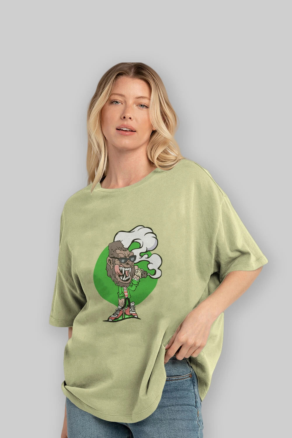 Gorilla Smoker Ön Baskılı Oversize t-shirt Erkek Kadın Unisex %100 Pamuk tişort