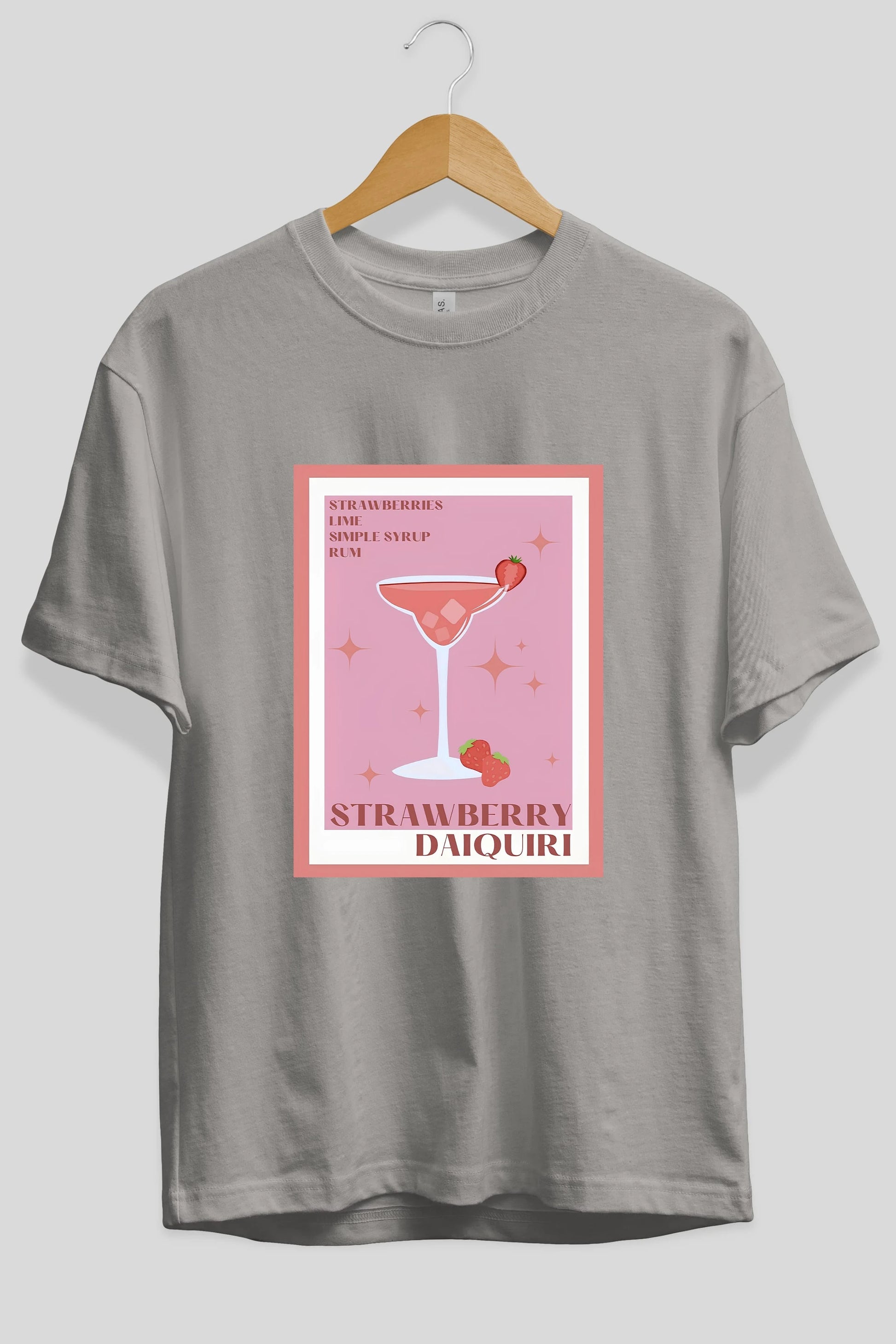 Strawberry Daiquiri Ön Baskılı Oversize t-shirt Erkek Kadın Unisex %100 Pamuk Bisiklet Yaka tişort