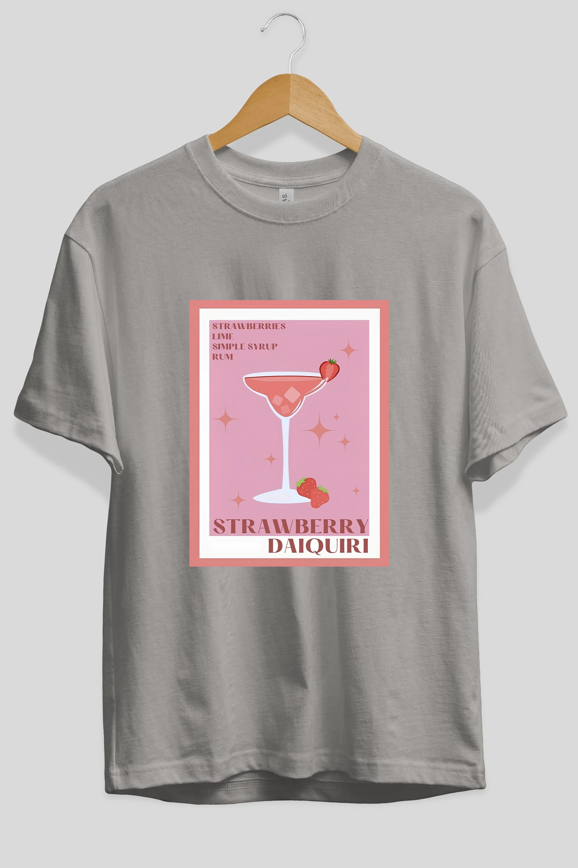Strawberry Daiquiri Ön Baskılı Oversize t-shirt Erkek Kadın Unisex %100 Pamuk Bisiklet Yaka tişort