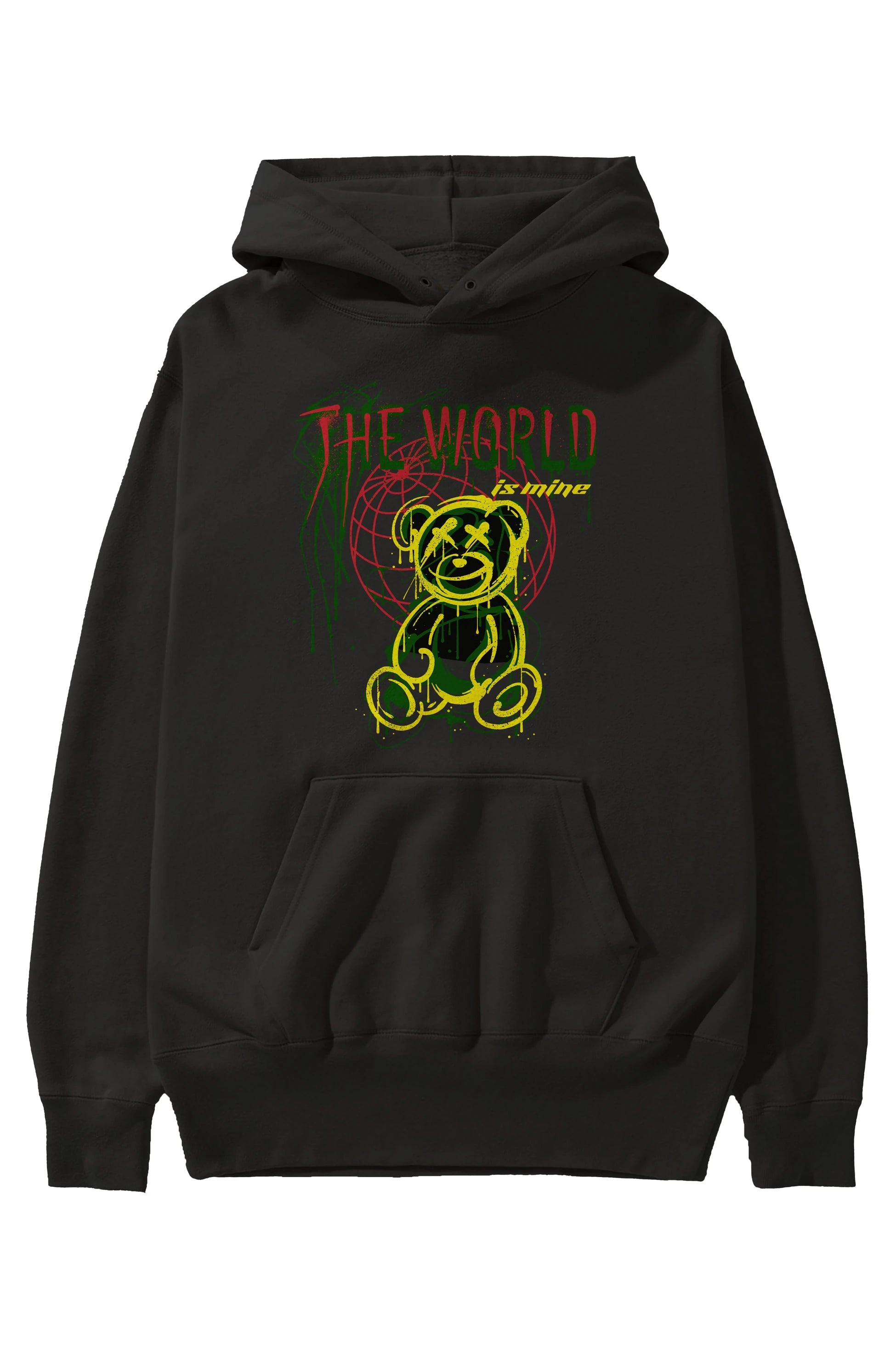 The World is Mine Bear Ön Baskılı Hoodie Oversize Kapüşonlu Sweatshirt Erkek Kadın Unisex