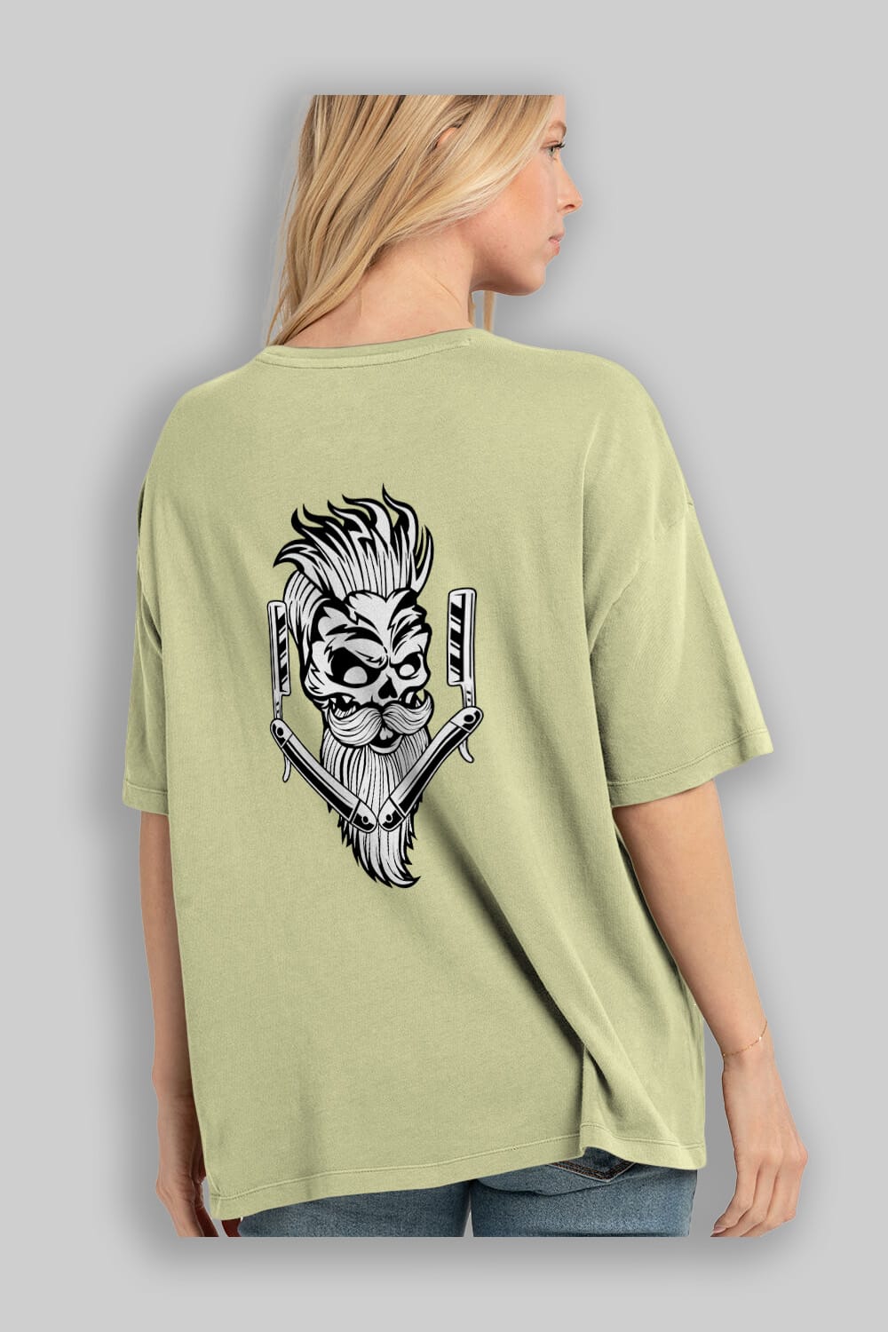 Skull Beard Arka Baskılı Oversize t-shirt Erkek Kadın Unisex %100 Pamuk tişort