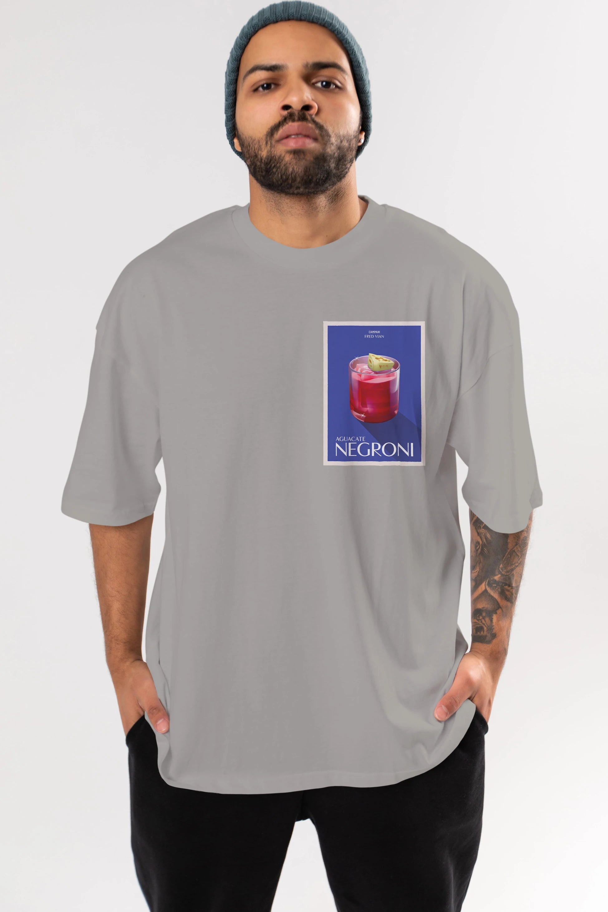Aguacate Negroni Ön Sol Baskılı Oversize t-shirt Erkek Kadın Unisex %100 Pamuk Bisiklet Yaka tişort