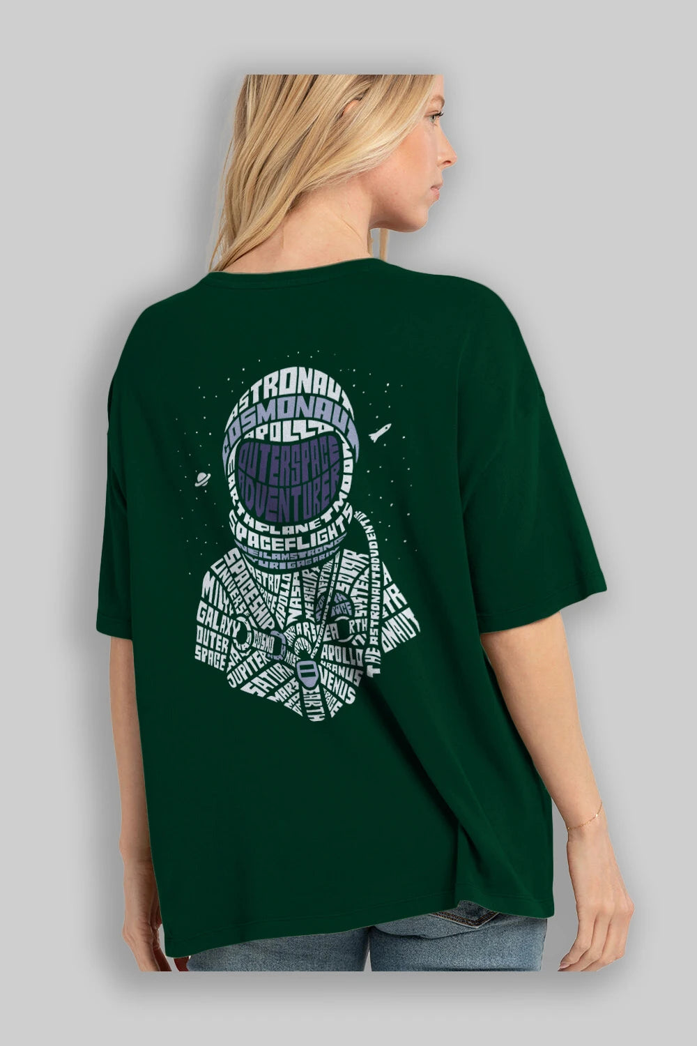 Astronaut Arka Baskılı Oversize t-shirt %100 pamuk Erkek Kadın Unisex