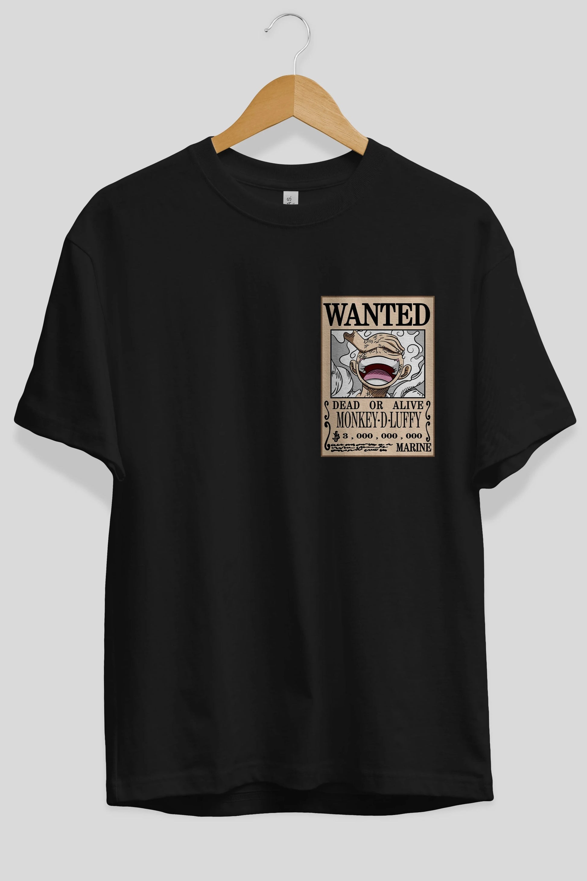 CARTEL LUFFY GEAR 5 Ön Sol Baskılı Oversize t-shirt Erkek Kadın Unisex %100 Pamuk Bisiklet Yaka tişort