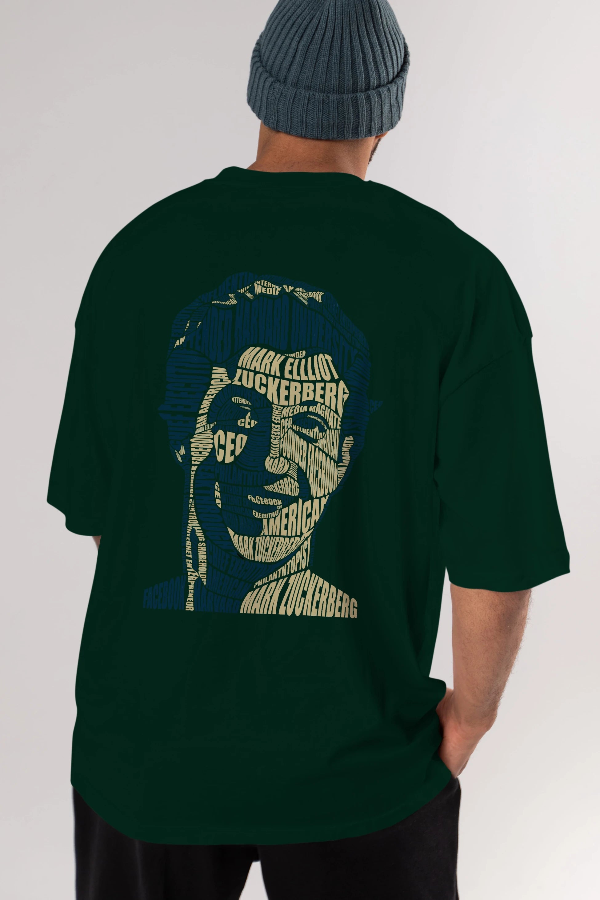 Mark Zuckerberg Calligram Arka Baskılı Oversize t-shirt %100 pamuk Erkek Kadın Unisex