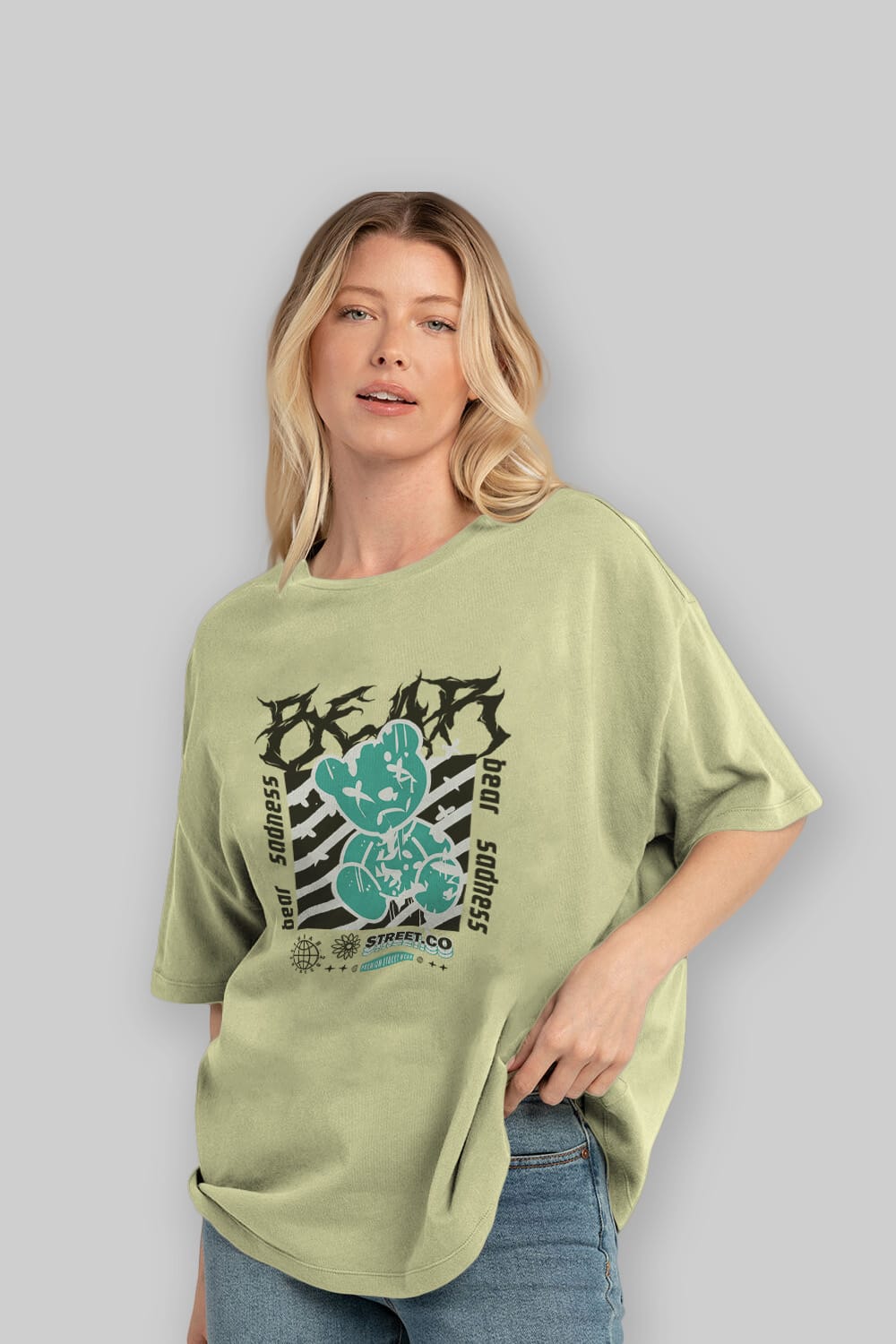 Bear Sadness Ön Baskılı Oversize t-shirt Erkek Kadın Unisex
