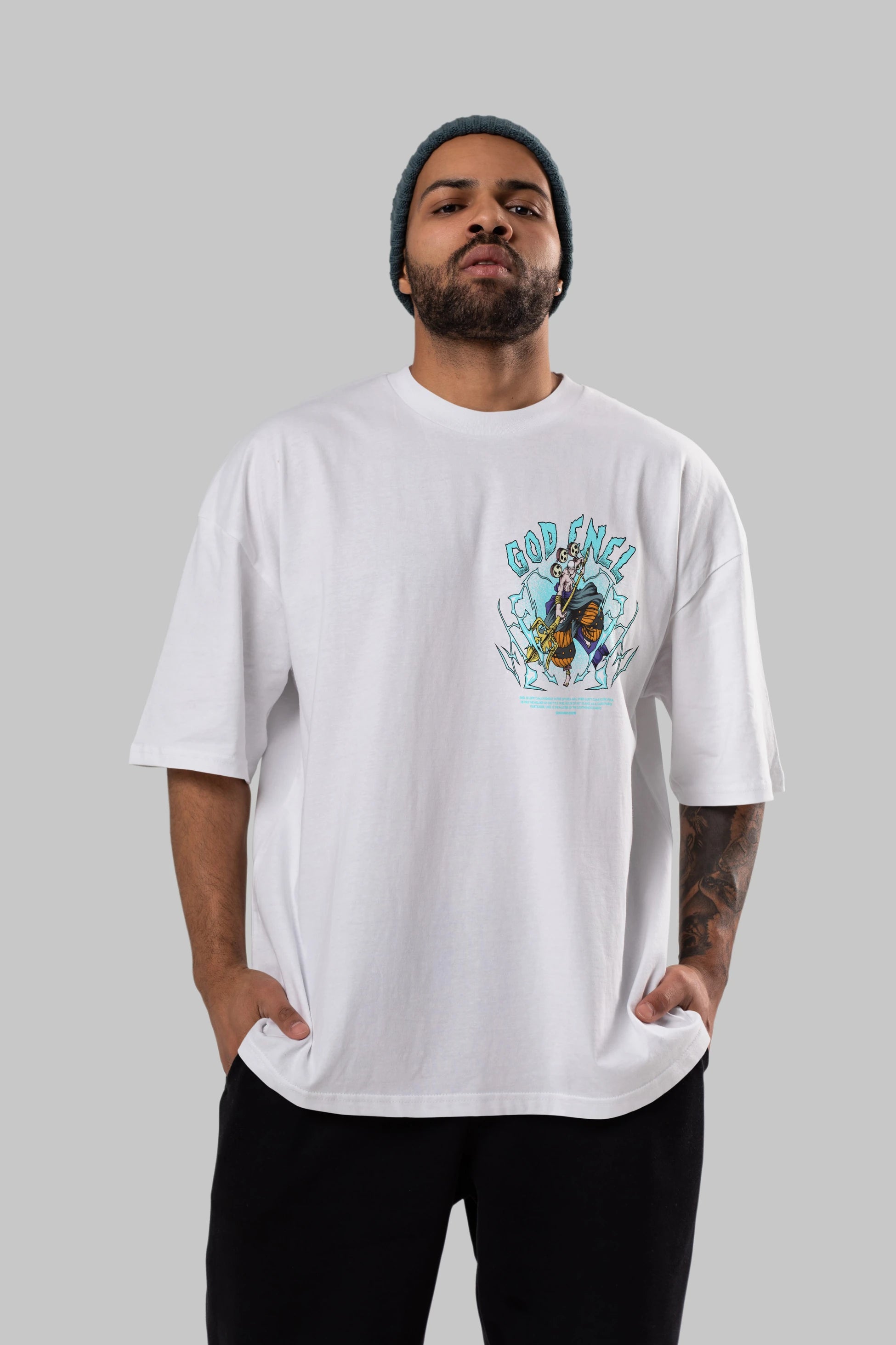 Eneru Ön Sol Baskılı Oversize t-shirt Erkek Kadın Unisex %100 Pamuk Bisiklet Yaka tişort