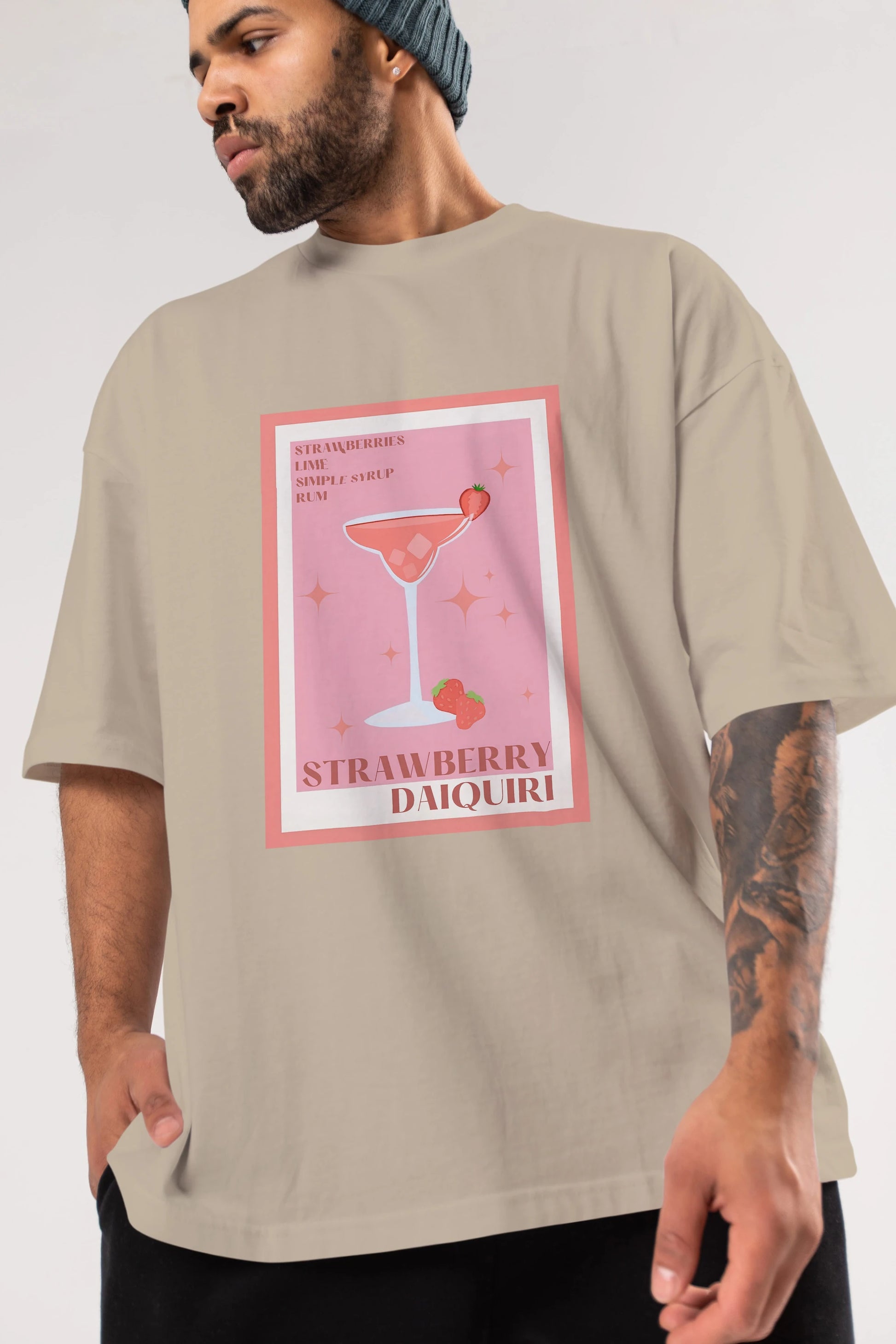 Strawberry Daiquiri Ön Baskılı Oversize t-shirt Erkek Kadın Unisex %100 Pamuk Bisiklet Yaka tişort