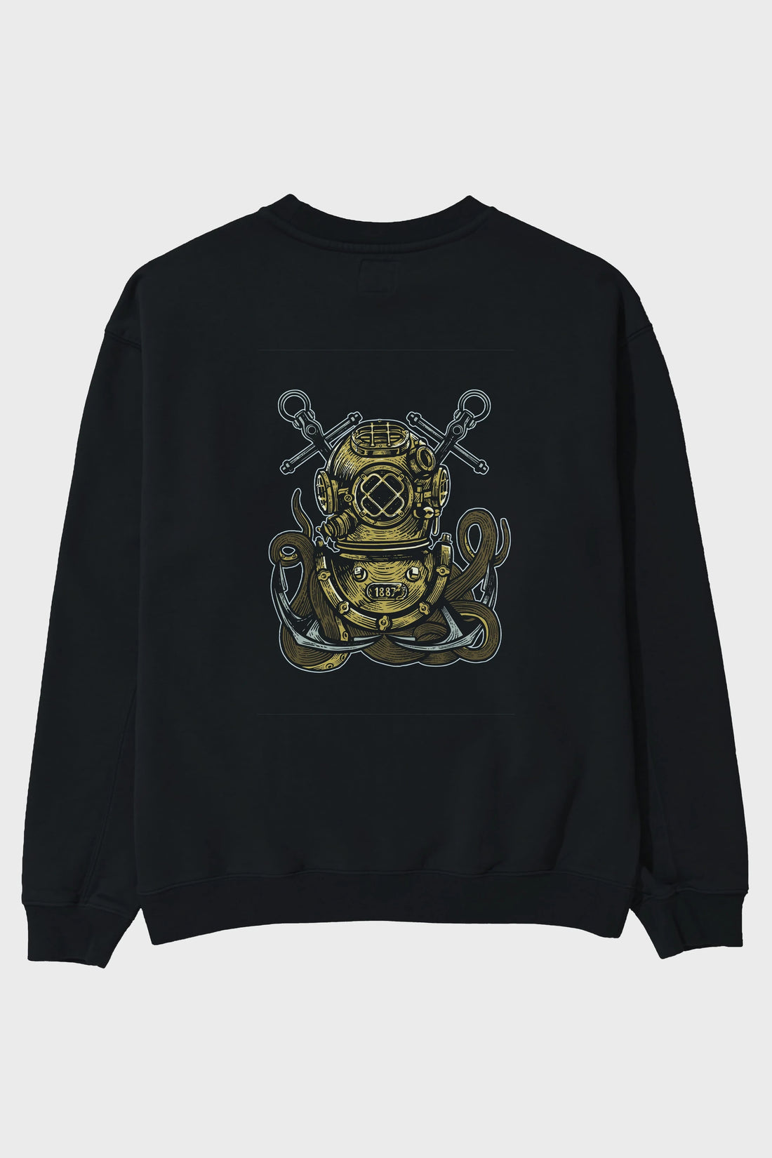 Diver Octopus Arka Baskılı Oversize Sweatshirt Erkek Kadın Unisex