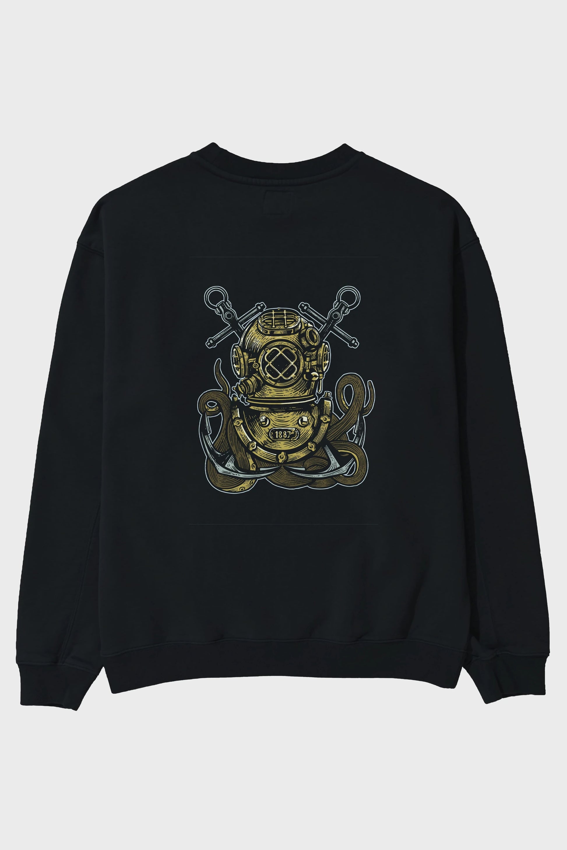 Diver Octopus Arka Baskılı Oversize Sweatshirt Erkek Kadın Unisex