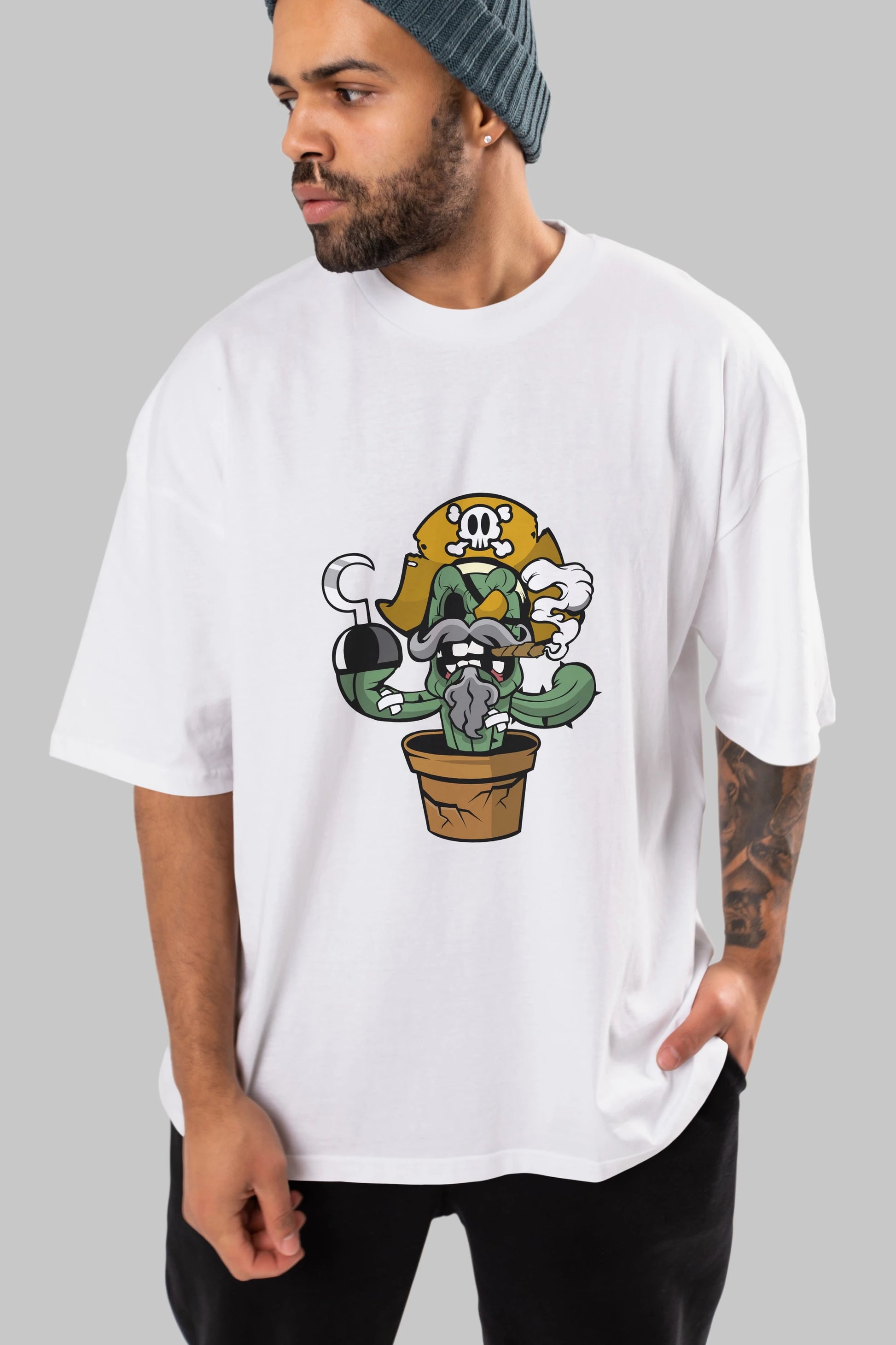 Pirate Cactus Ön Baskılı Oversize t-shirt Erkek Kadın Unisex %100 Pamuk tişort