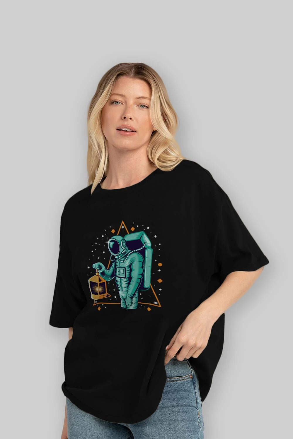 Astronaut Lantern Ön Baskılı Oversize t-shirt Erkek Kadın Unisex