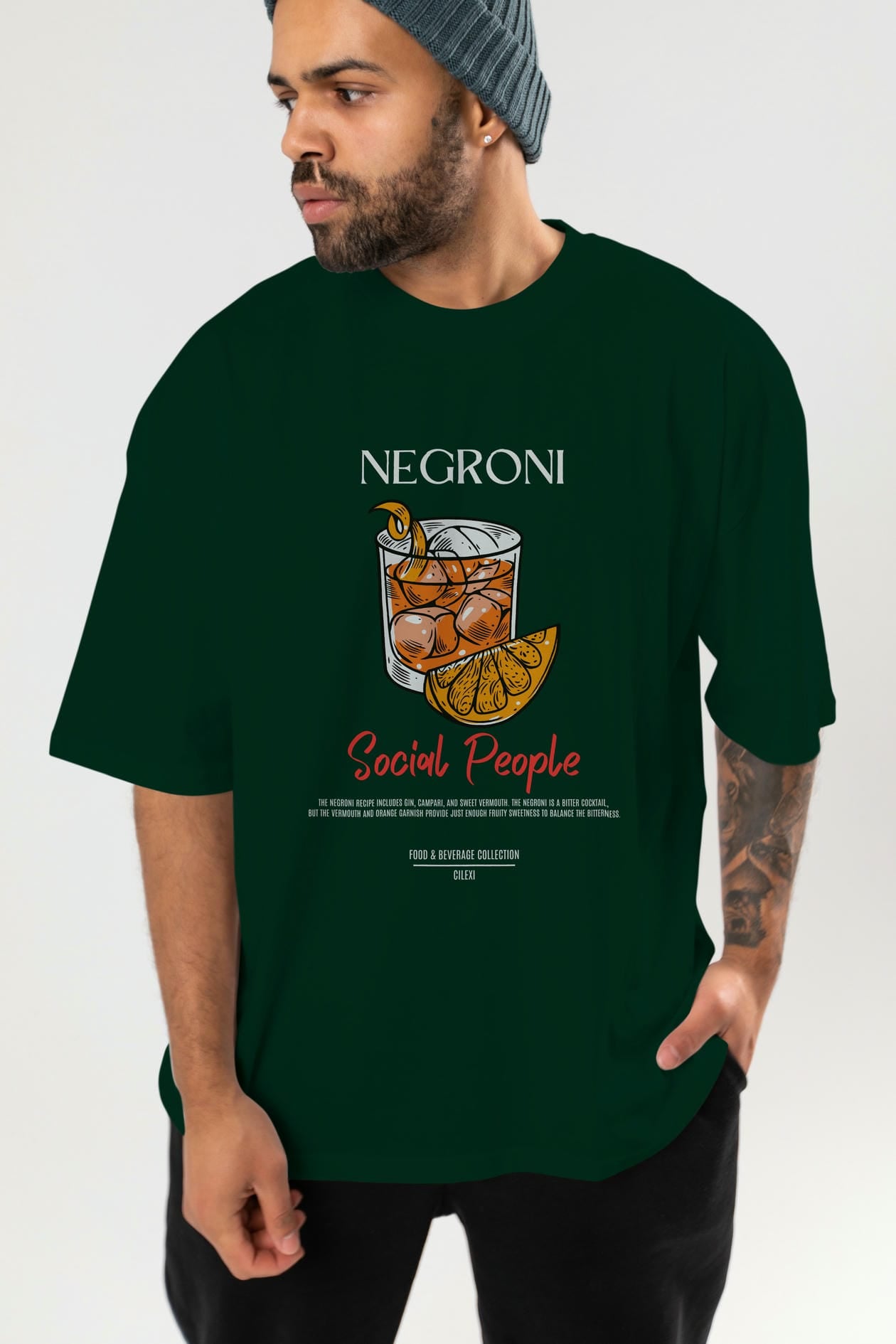 Negroni Kokteyl Serisi ön Baskılı Oversize t-shirt Erkek Kadın %100 Pamuk Bisiklet Yaka tişort
